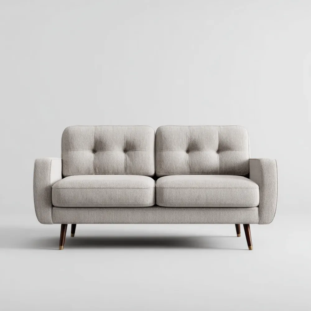 2-Sitzer Sofa aus Stoff in Hellgrau mit Eichenholzbeinen