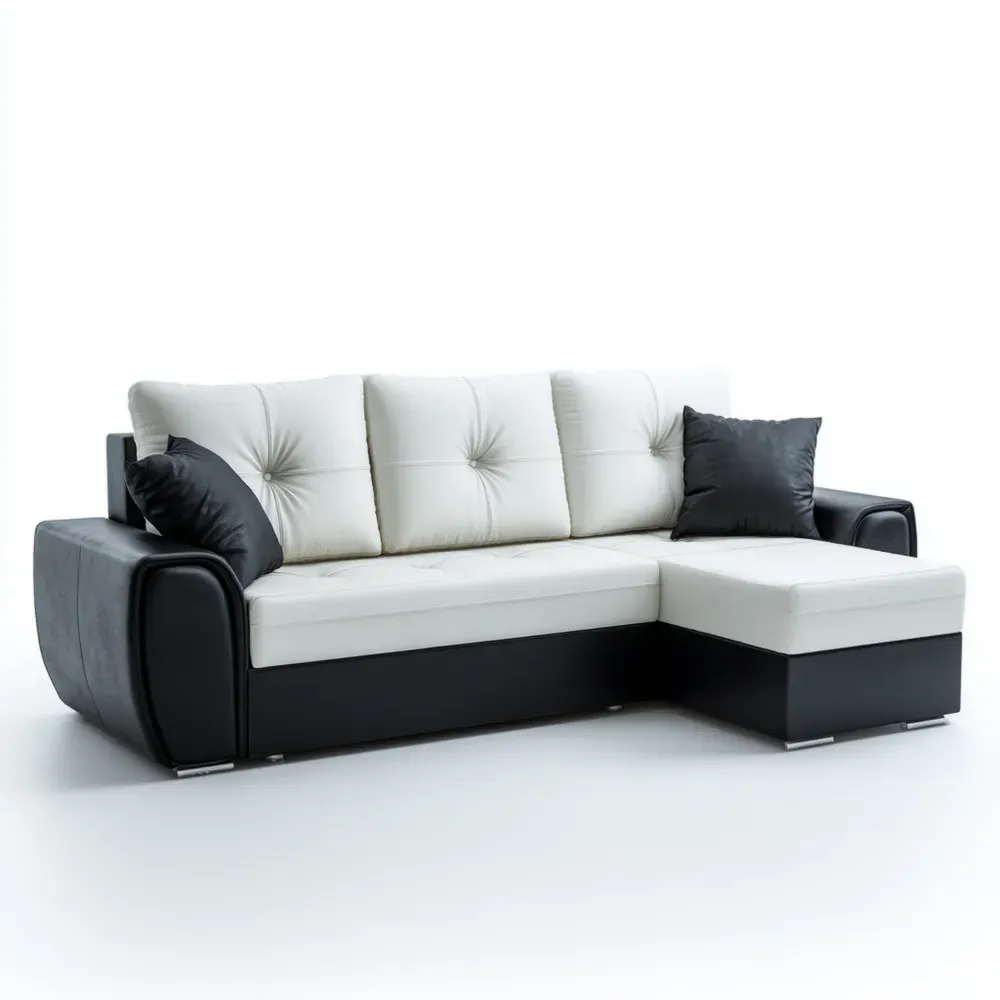 Ecksofa aus Kunstleder - Schwarz/Weiß