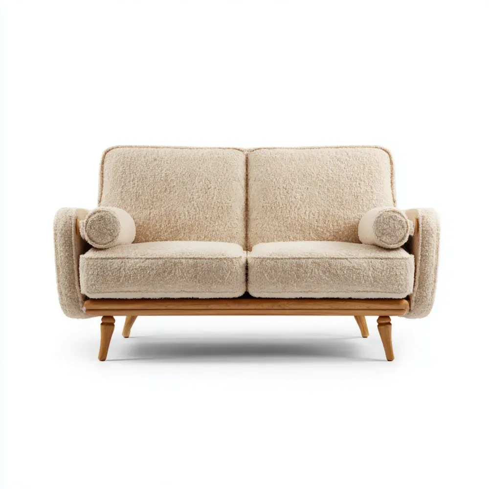 Zweisitzer Sofa aus Bouclé-Stoff mit Holz - Beige