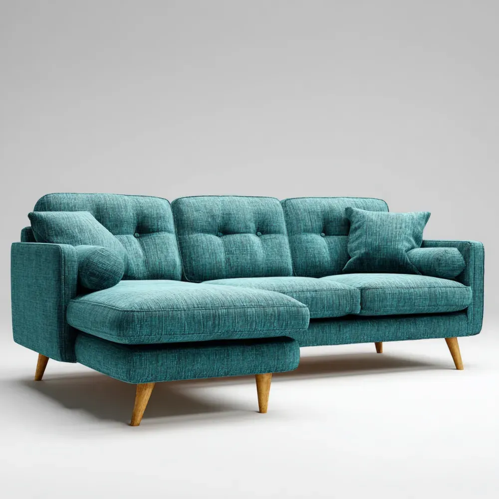 Ecksofa Holz und Stoff – Türkis