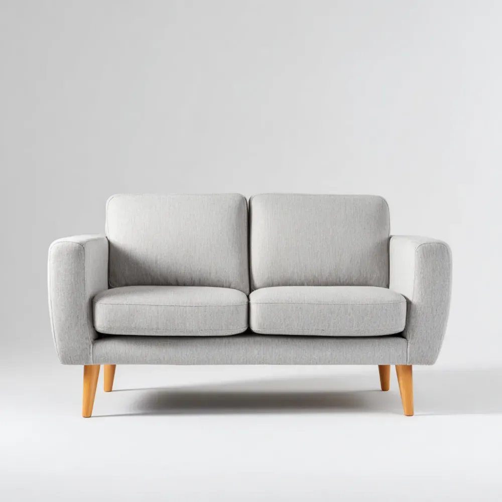 Zweisitzer Sofa aus Stoff mit Holzfüßen - Hellgrau