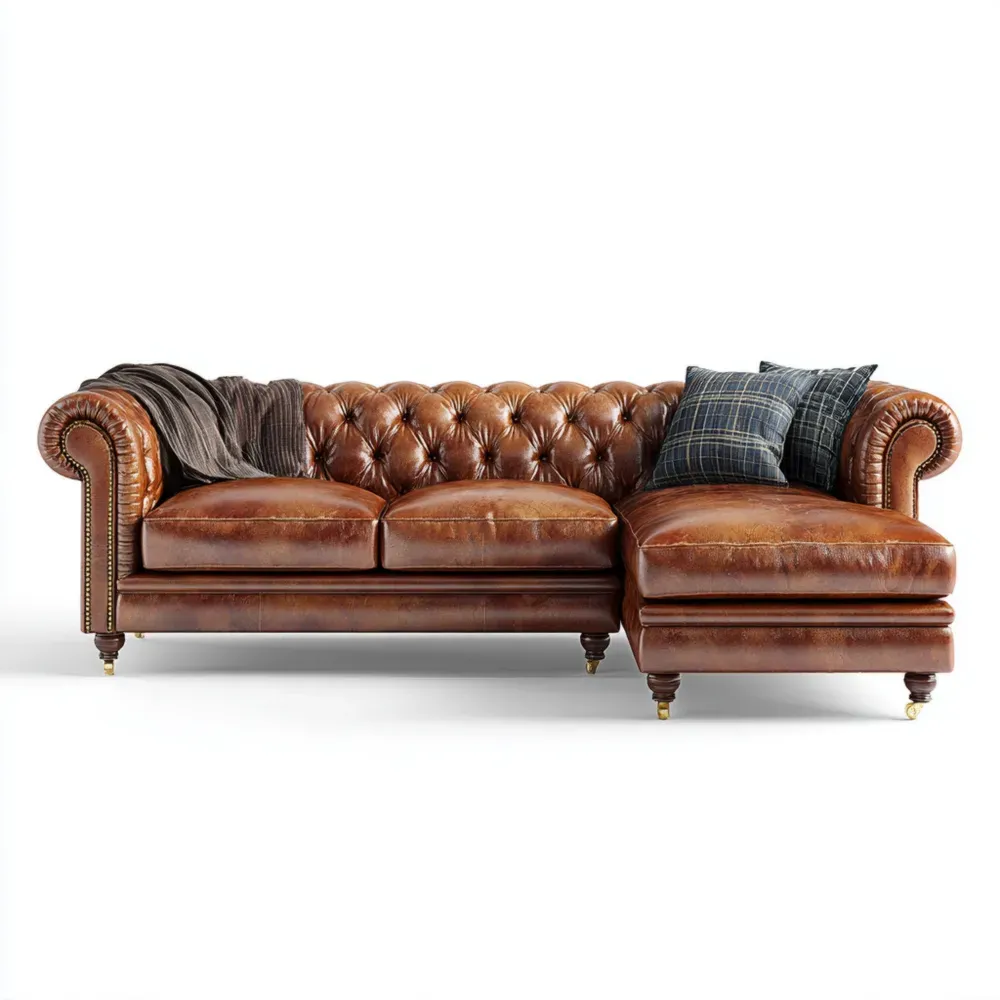 Ecksofa Leder Braun Chesterfield-Stil
