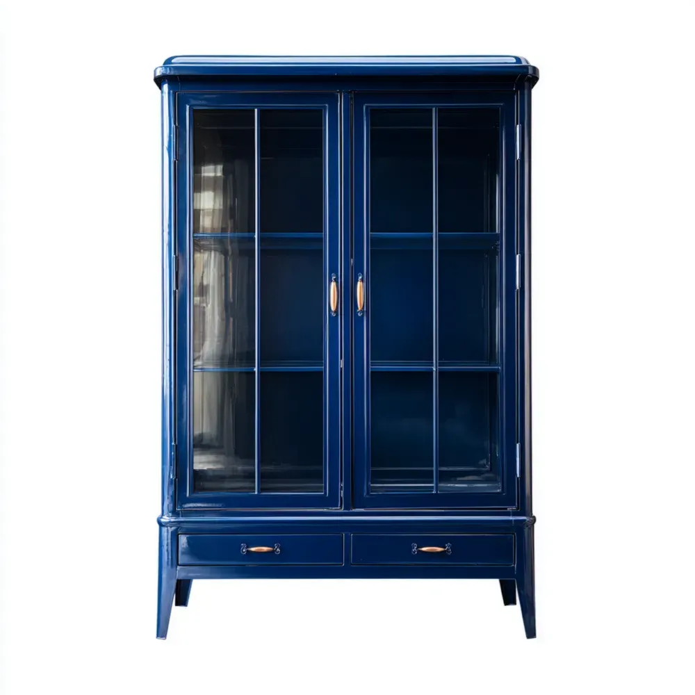 Vitrine Holz mit Glasschiebetüren 120x40x200 cm - Dunkelblau