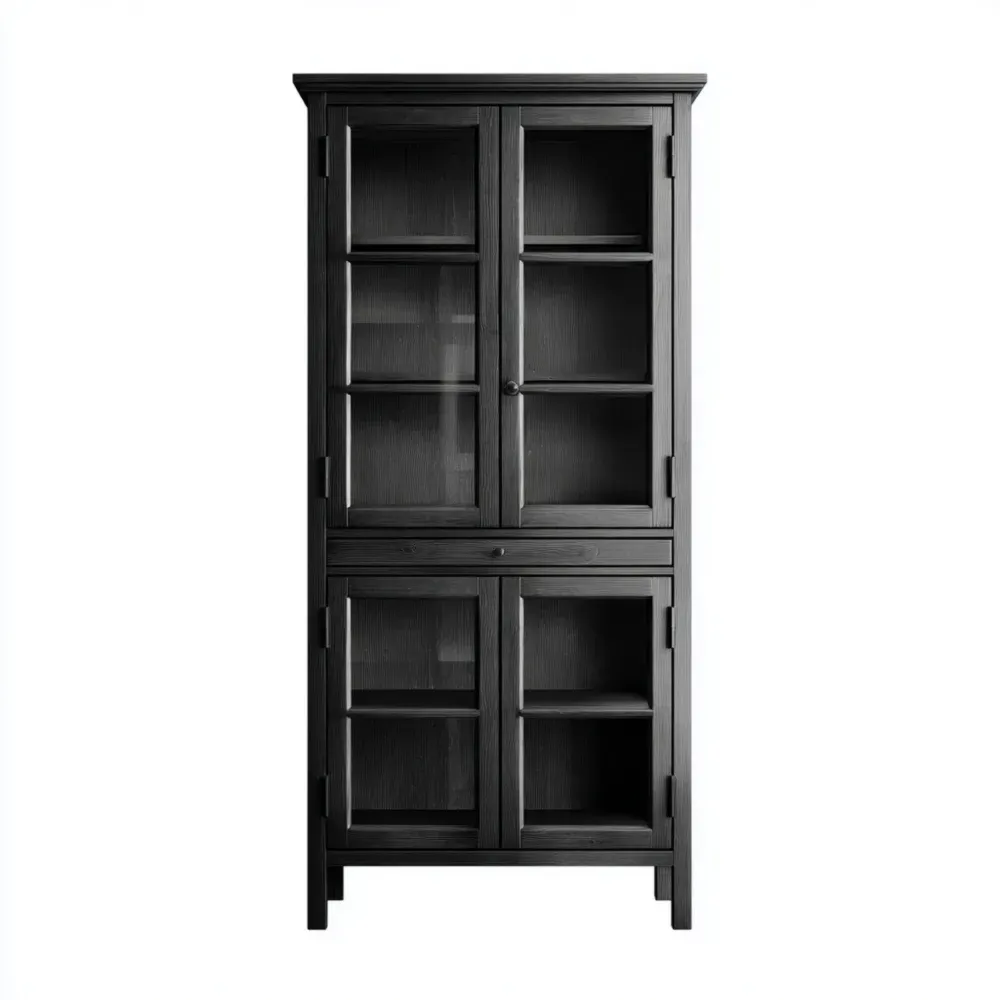 Vitrinenschrank Holz Schwarz mit Glastüren