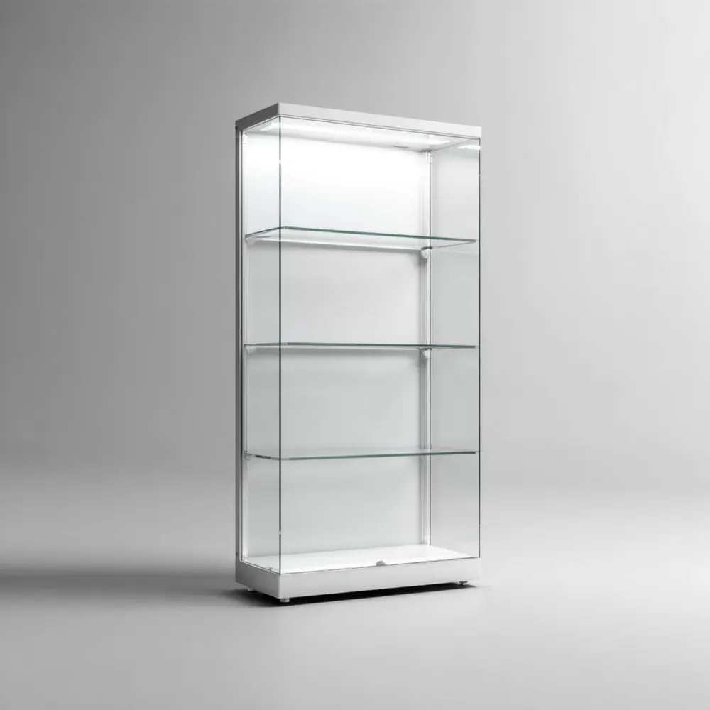 Vitrine aus gehärtetem Glas mit Metallrahmen 80x40x180 cm - Transparent