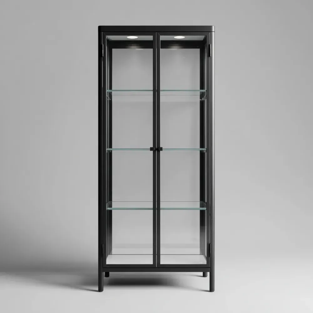 Metall Vitrine mit Sicherheitsglas und LED-Beleuchtung - Schwarz