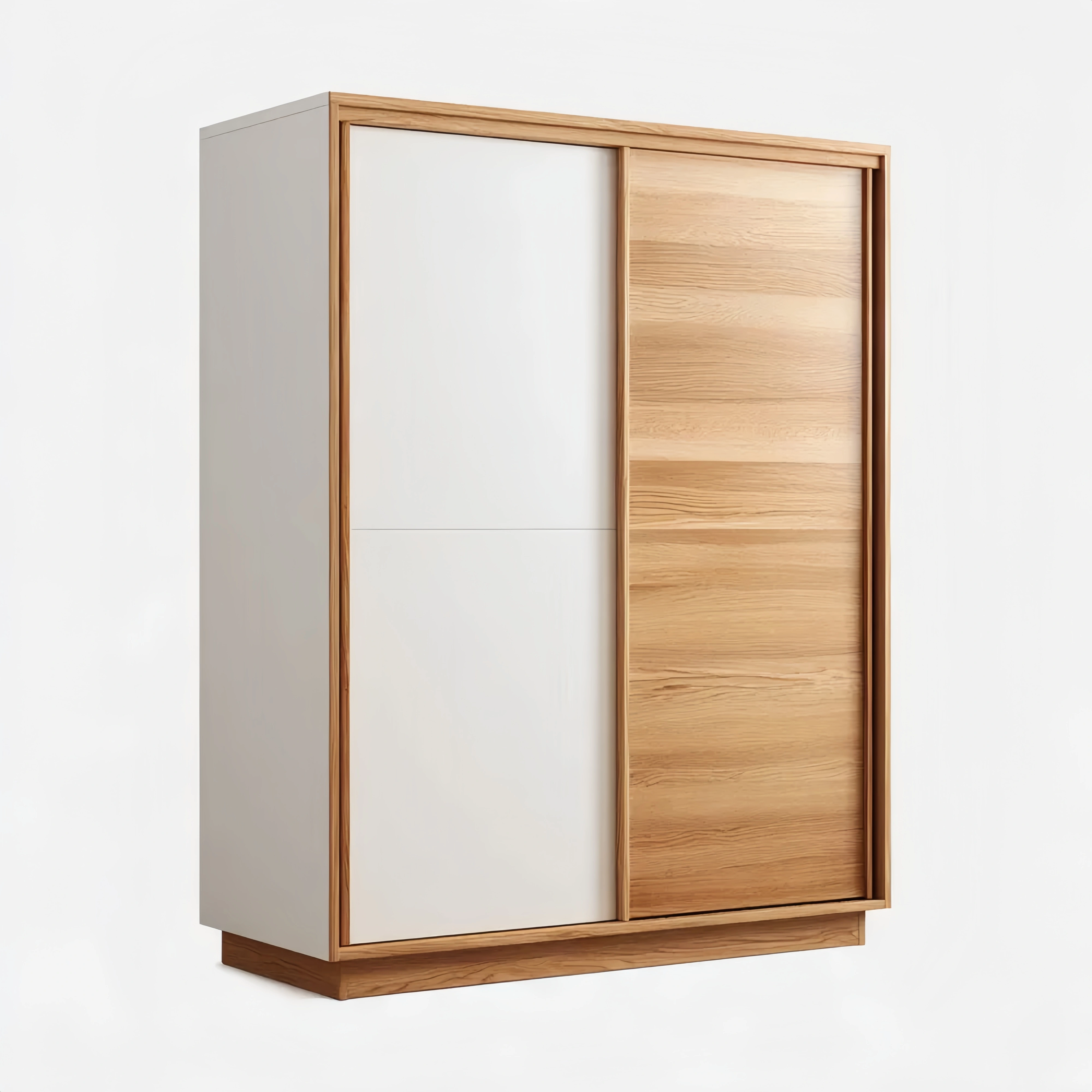 Kleiderschrank Eichenholz Schiebetüren 120x60x200 cm – Weiß/Natur