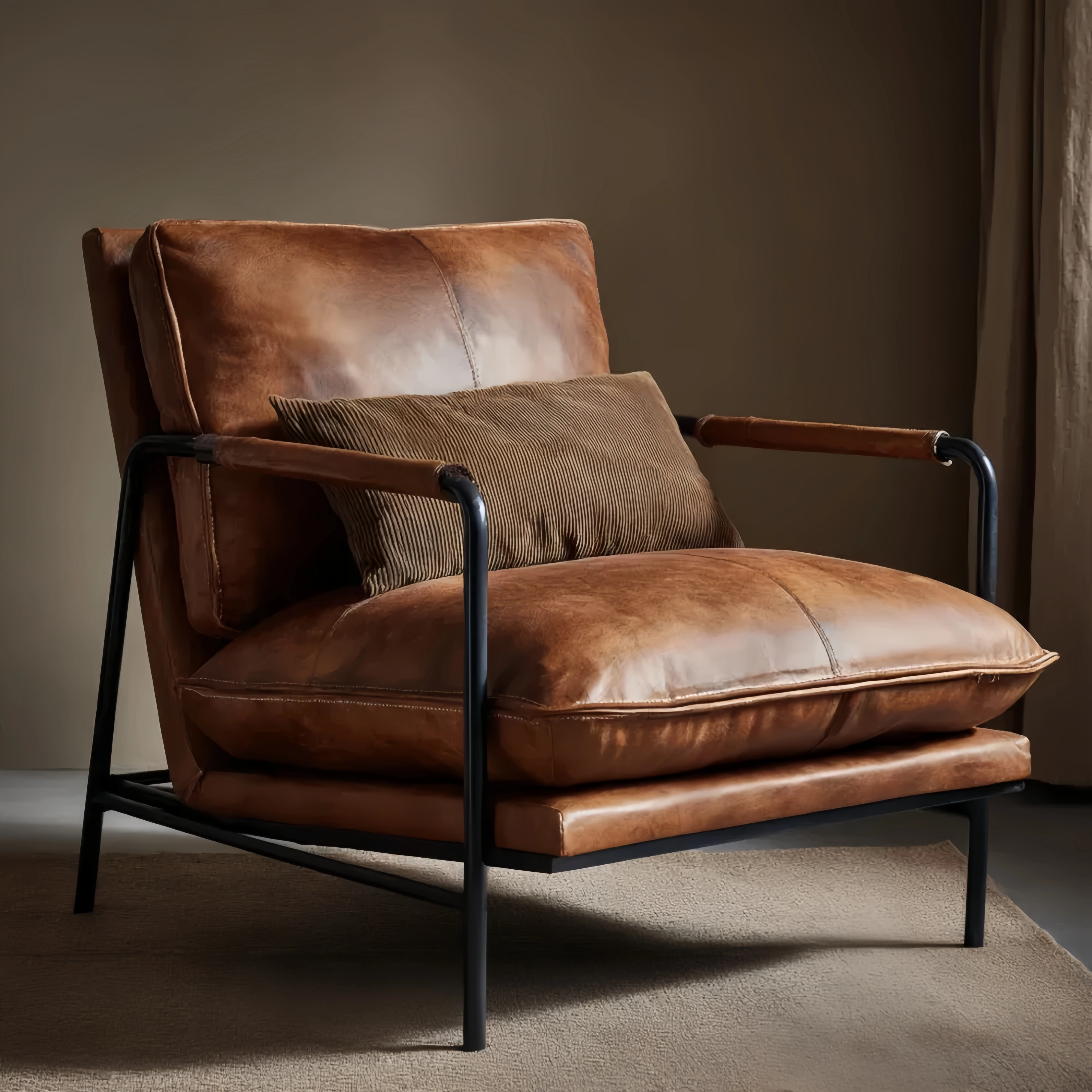 Ledersessel mit Metallrahmen - Braun