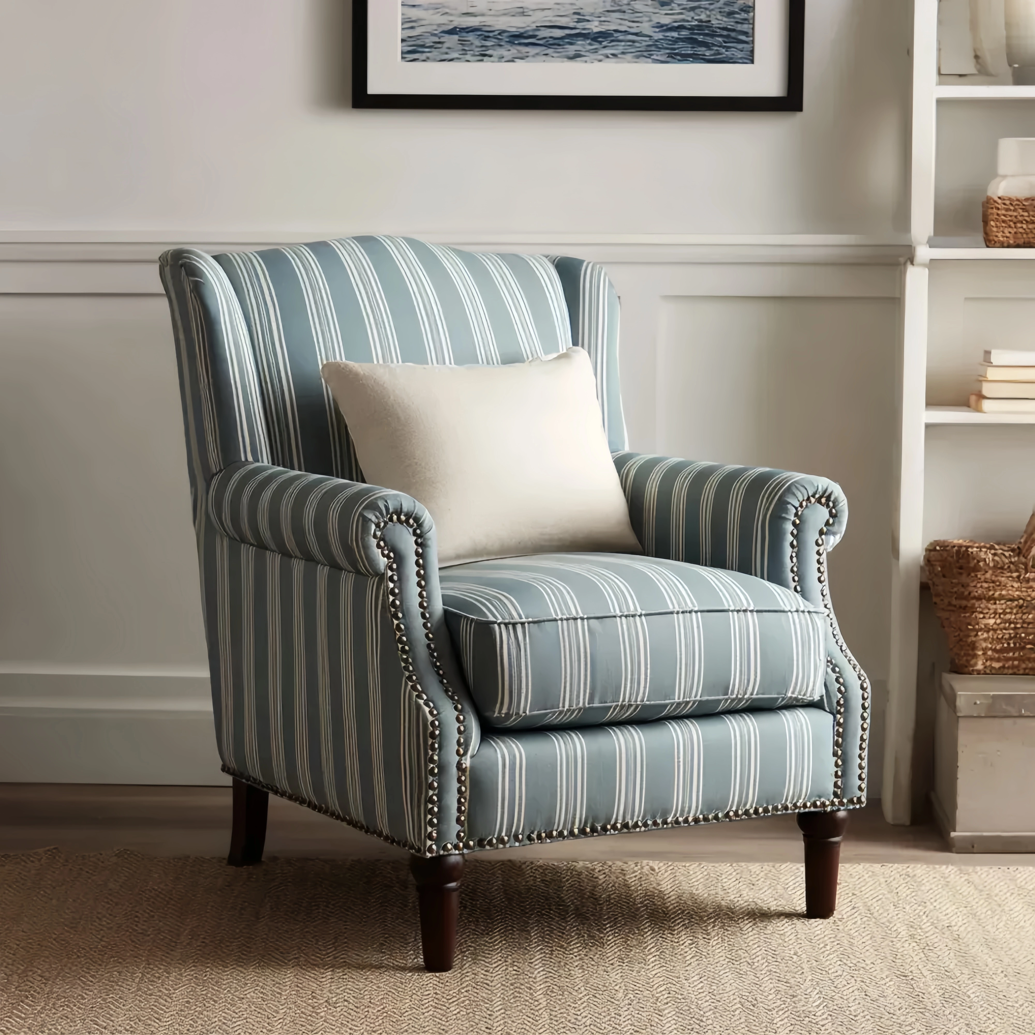 Ohrensessel Baumwolle Blau/Weiß Streifen