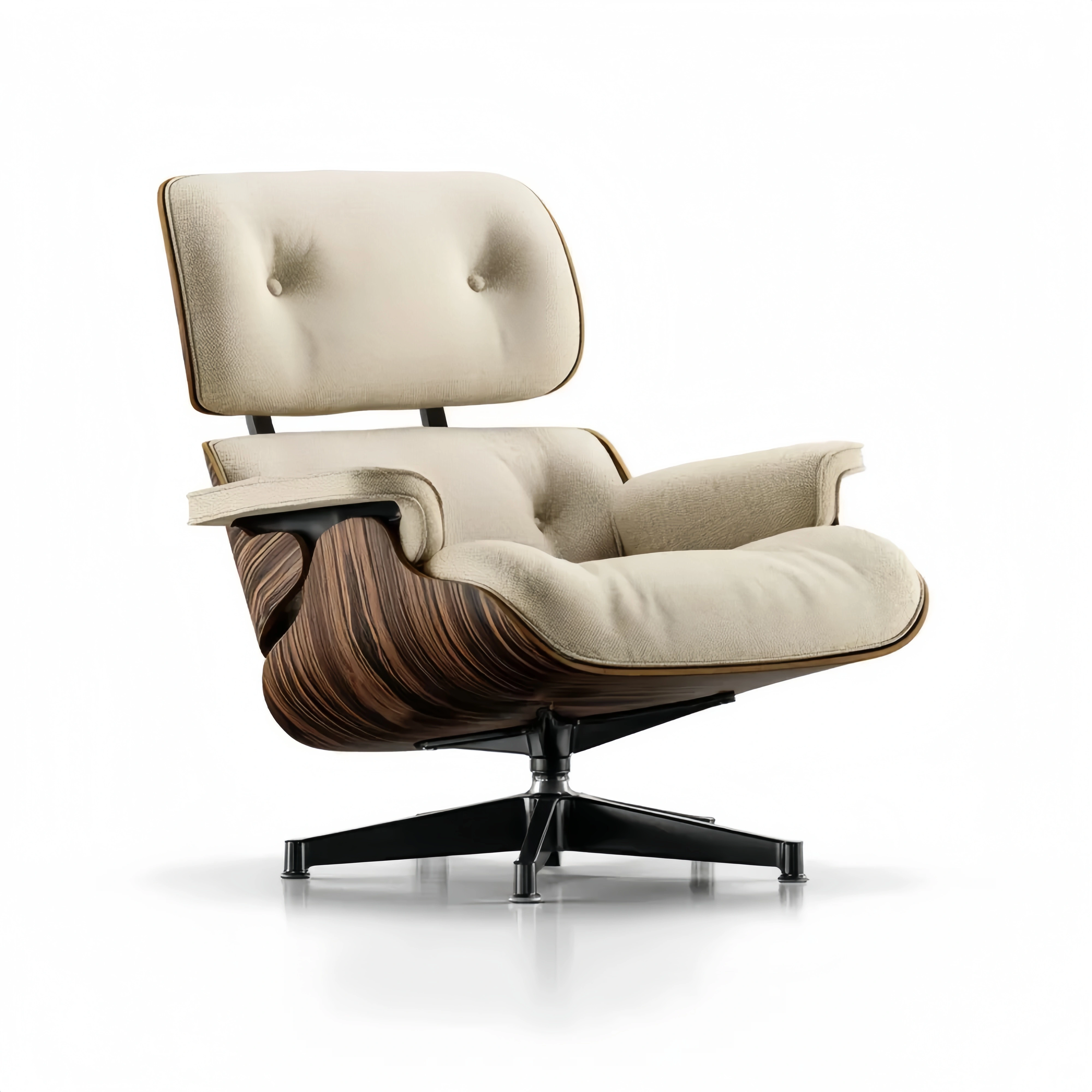 Loungesessel Leinenfaser mit Holzfurnier Creme