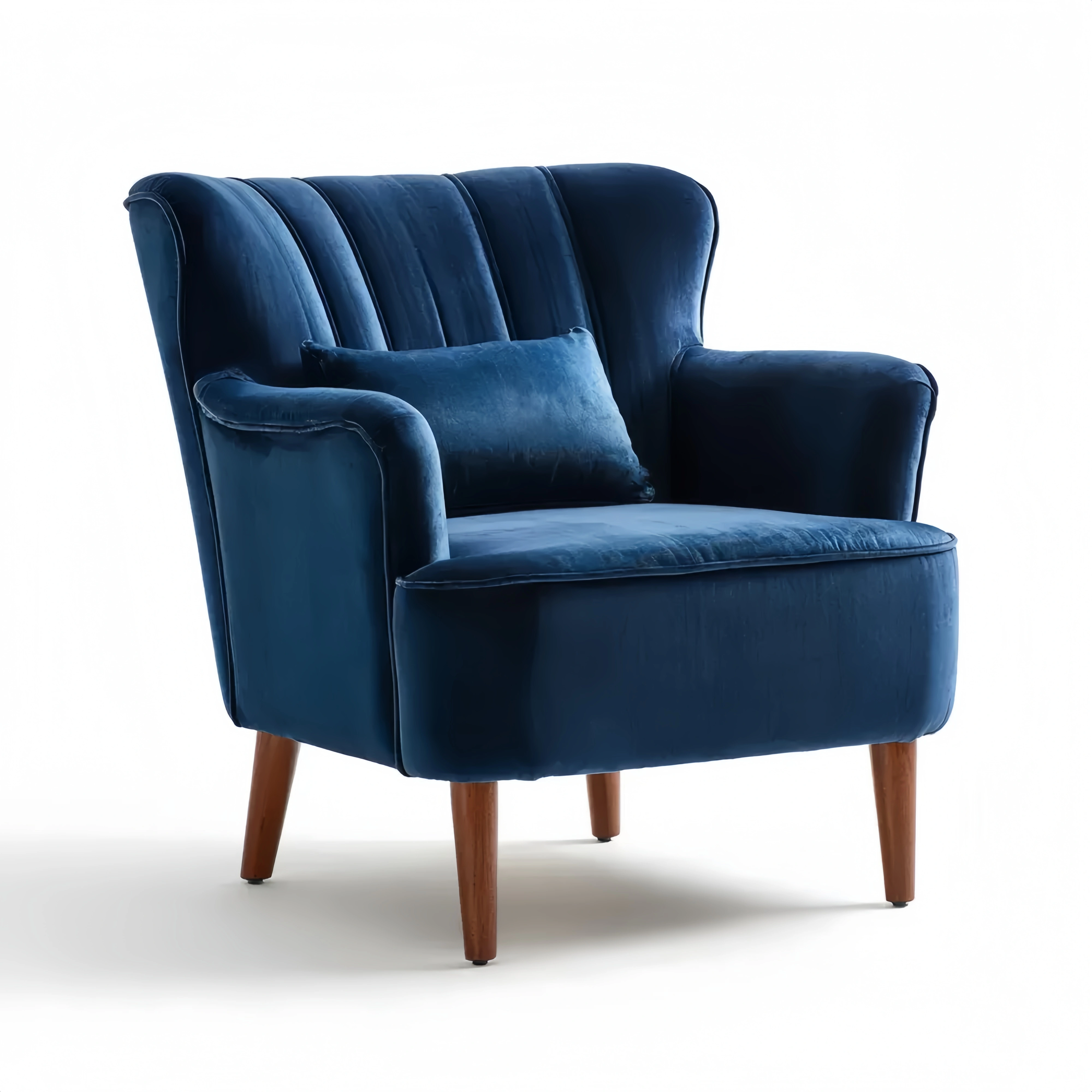 Sessel mit Holzbeinen und Samtbezug - Dunkelblau