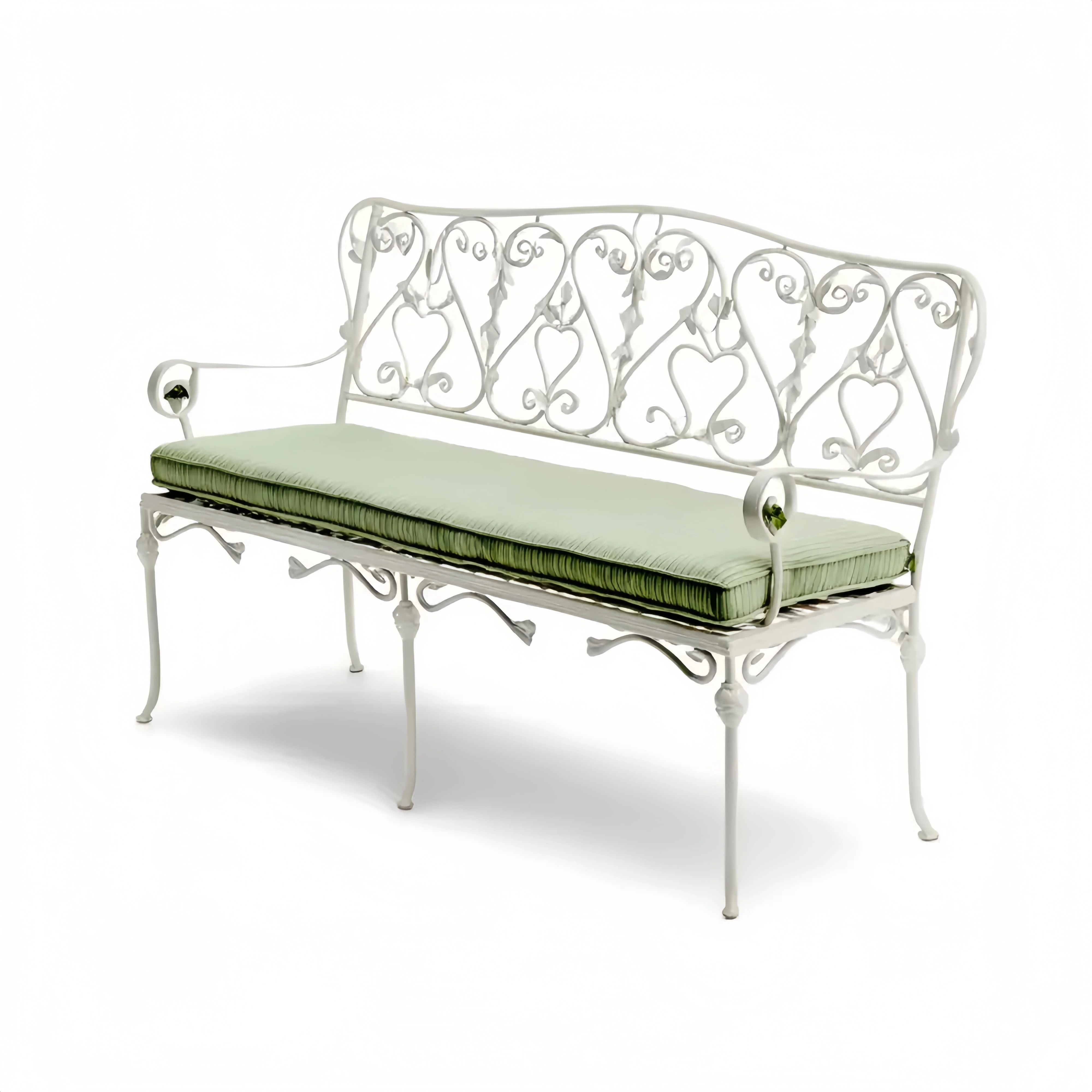 Gartenbank Schmiedeeisen mit Kissen - Weiß/Grün