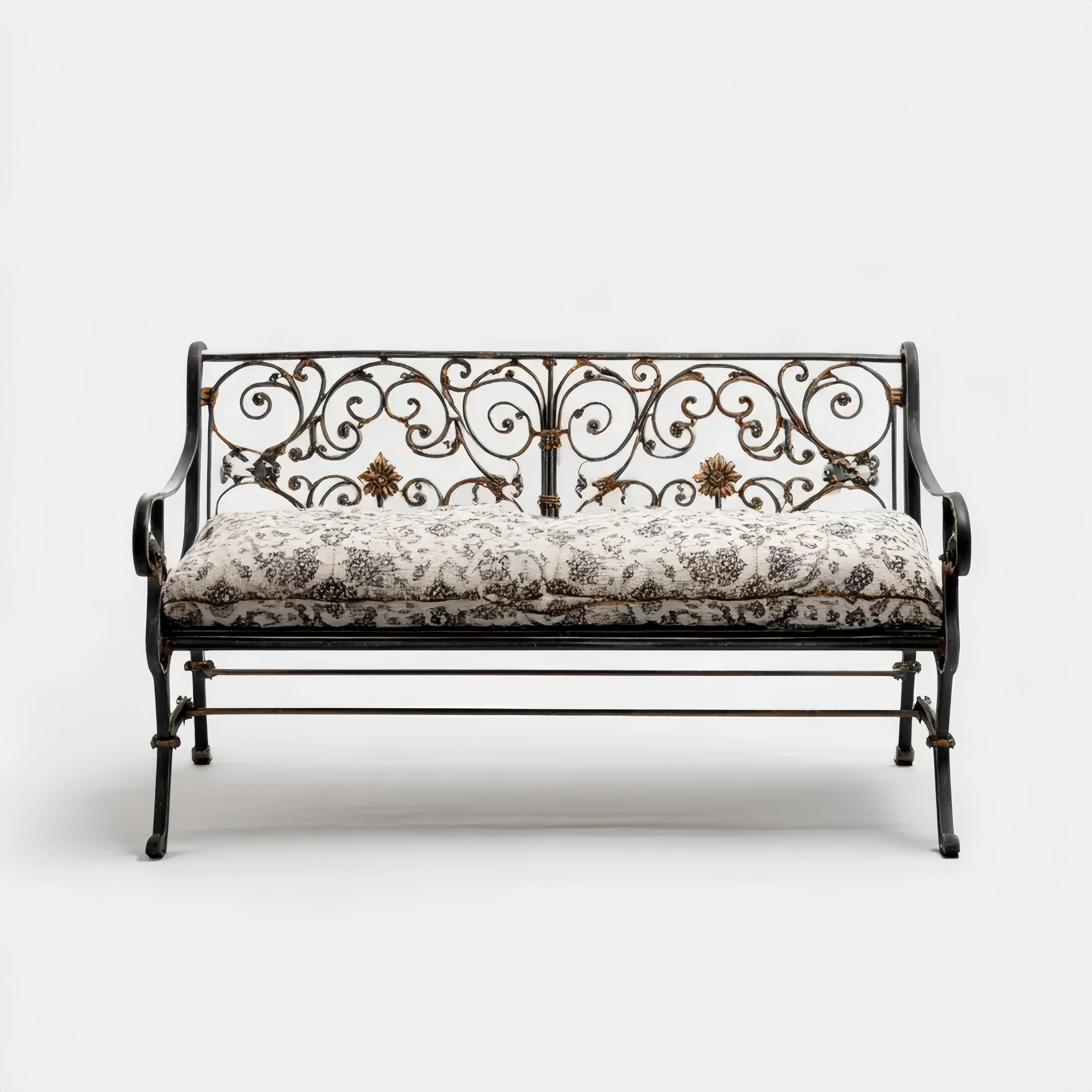 Metall Gartenbank mit Baumwollstoffpolster Schwarz/Weiß