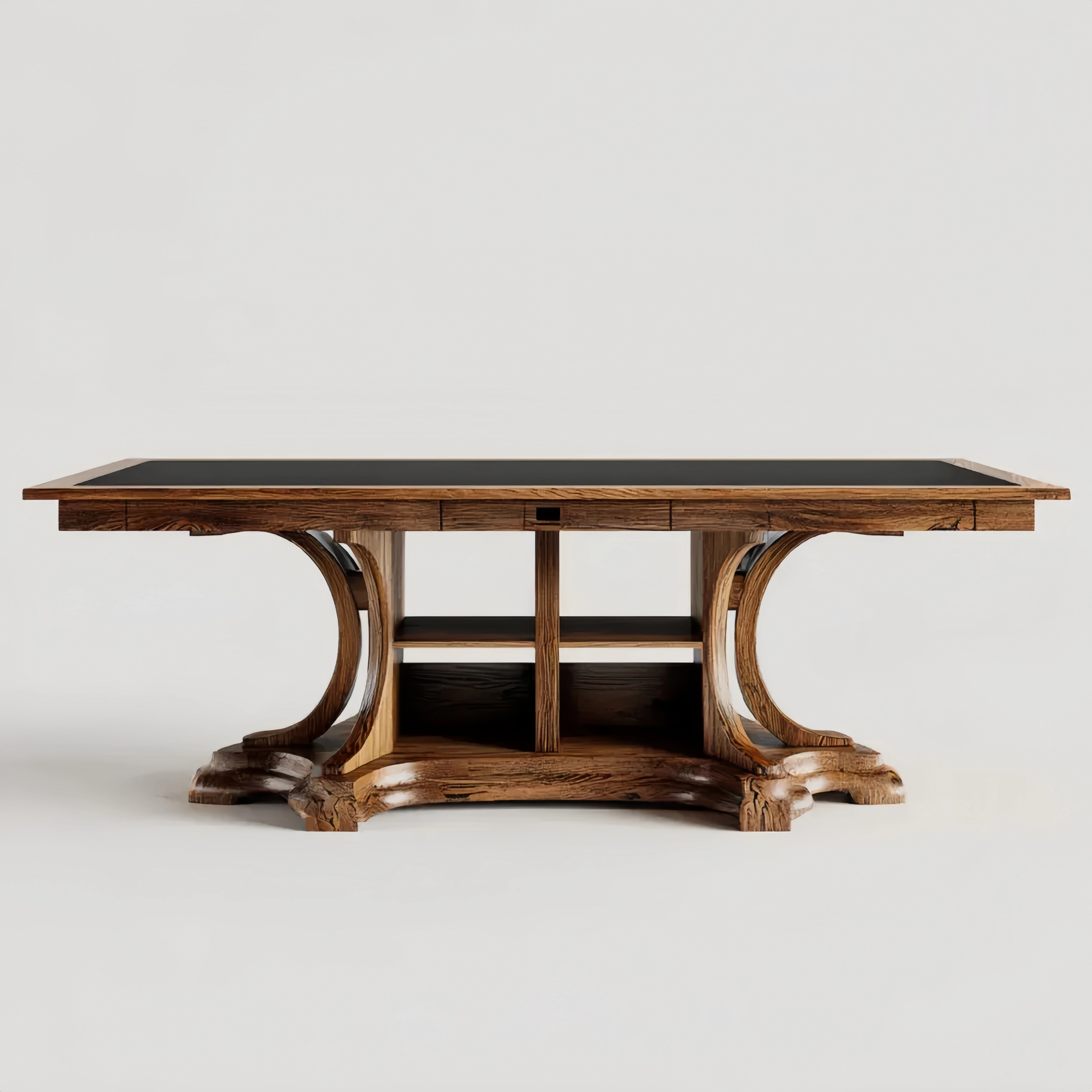 Esstisch aus Eichenholz mit schwarzer Sicherheitsglasplatte