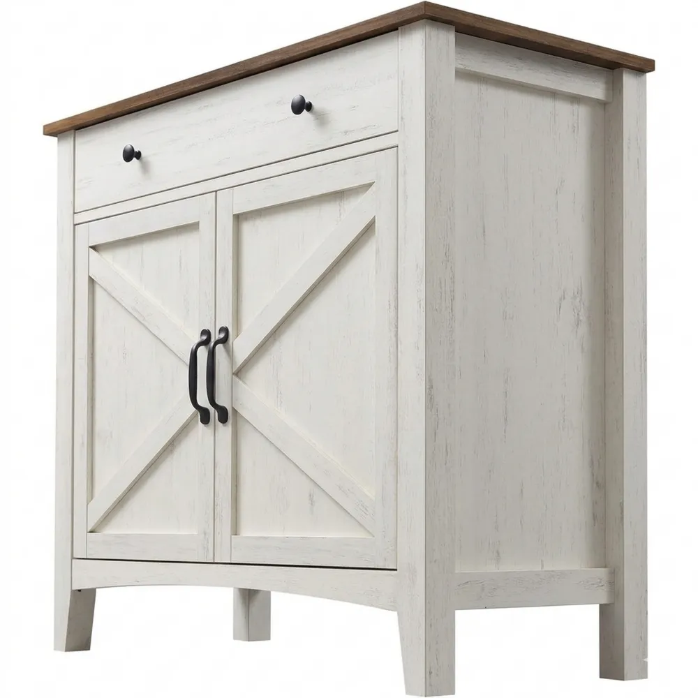 Vintage Sideboard mit Schubladen und Türen, verstellbare Ablage, Landhausstil, für Wohnzimmer oder Küche