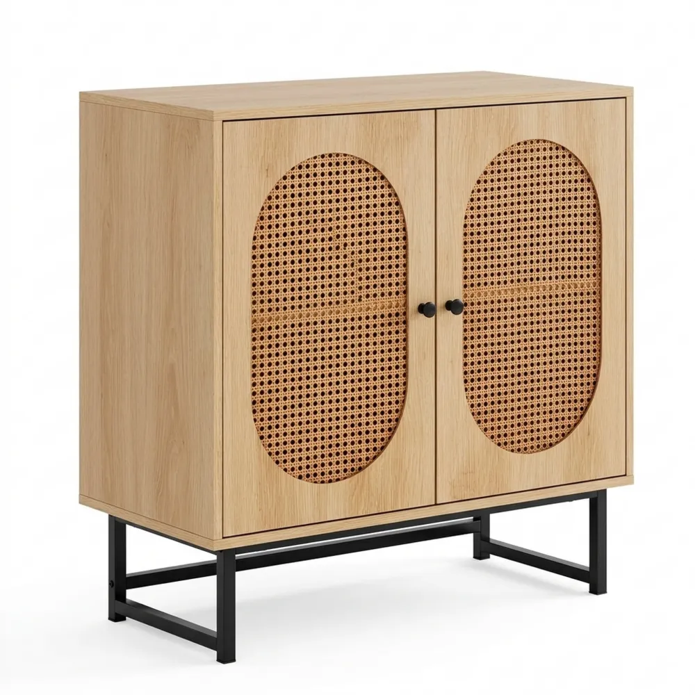 Rattan-Sideboard mit verstellbaren Regalen und Kippsicherung