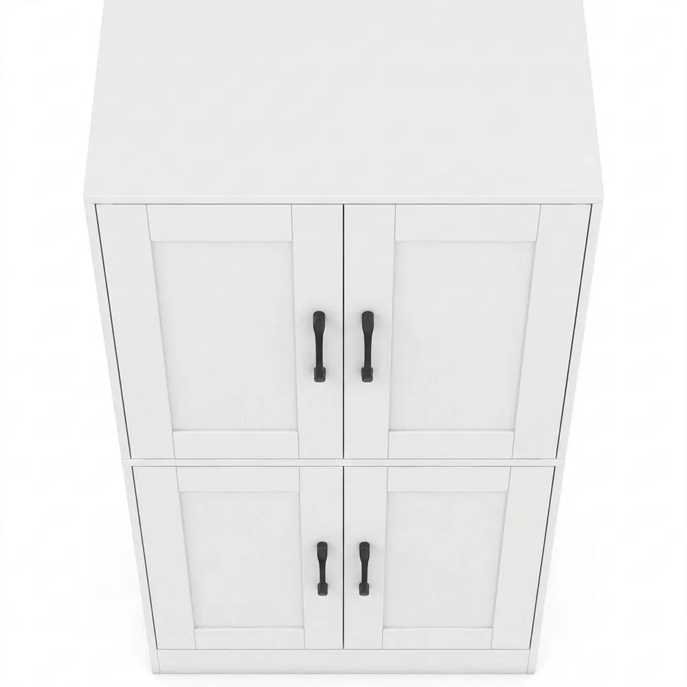 Vorratsschrank mit 4 Türen und verstellbaren Regalen, Mehrzweck-Holzschrank für Küche und Esszimmer, 60 x 30 x 110 cm, Weiß