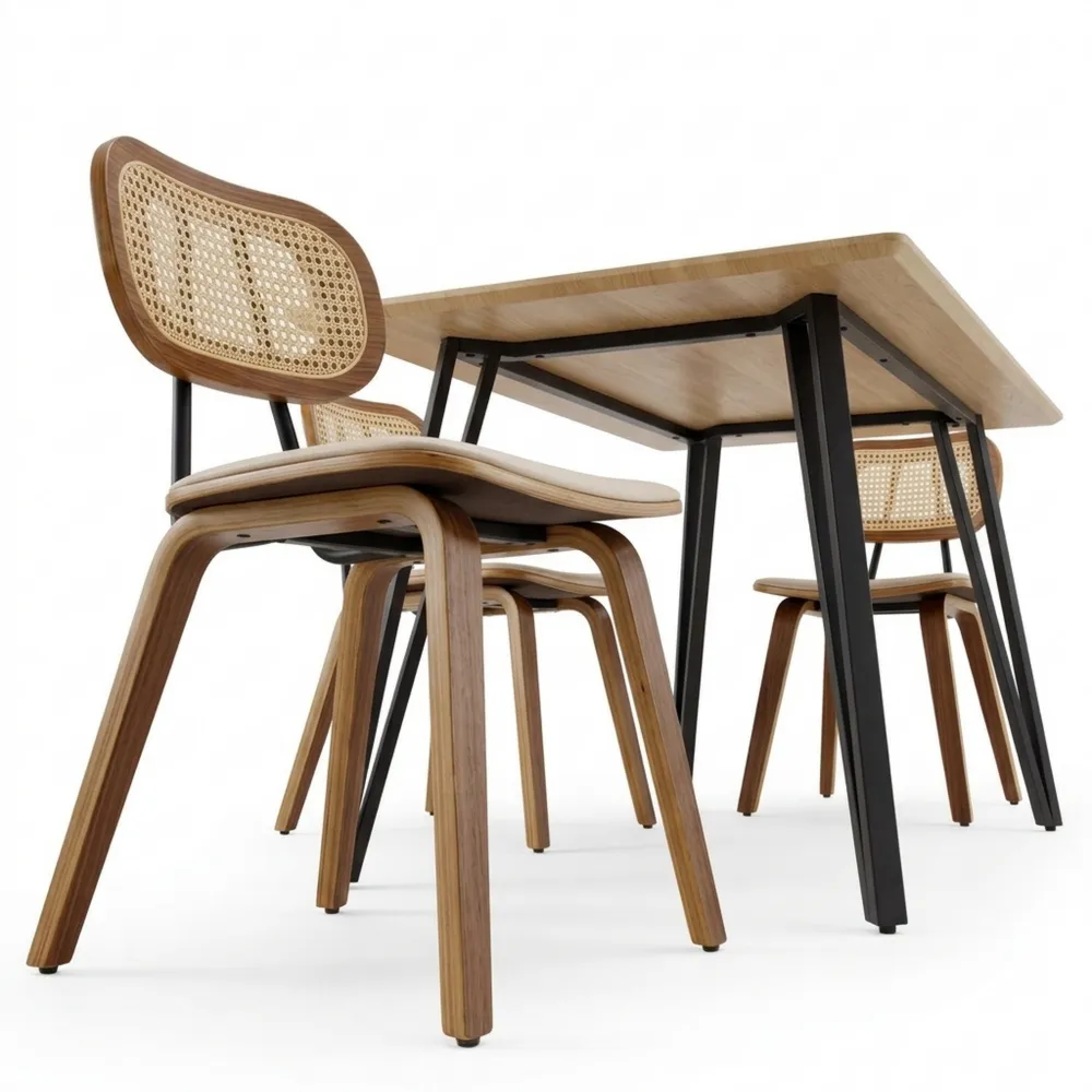 Esszimmerstühle 2er Set mit Holzbeinen und Kunstledersitz, Beige