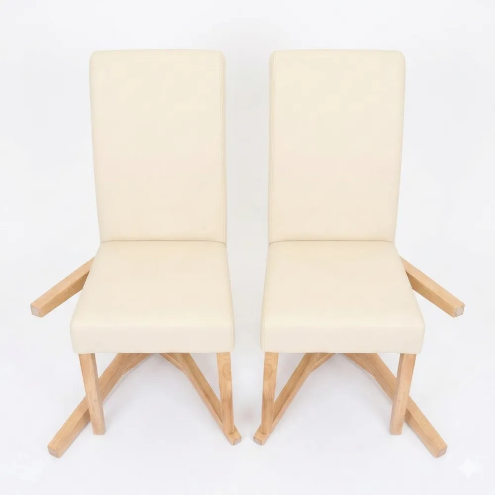 Esszimmerstühle Kunstleder Creme mit hellen Füßen