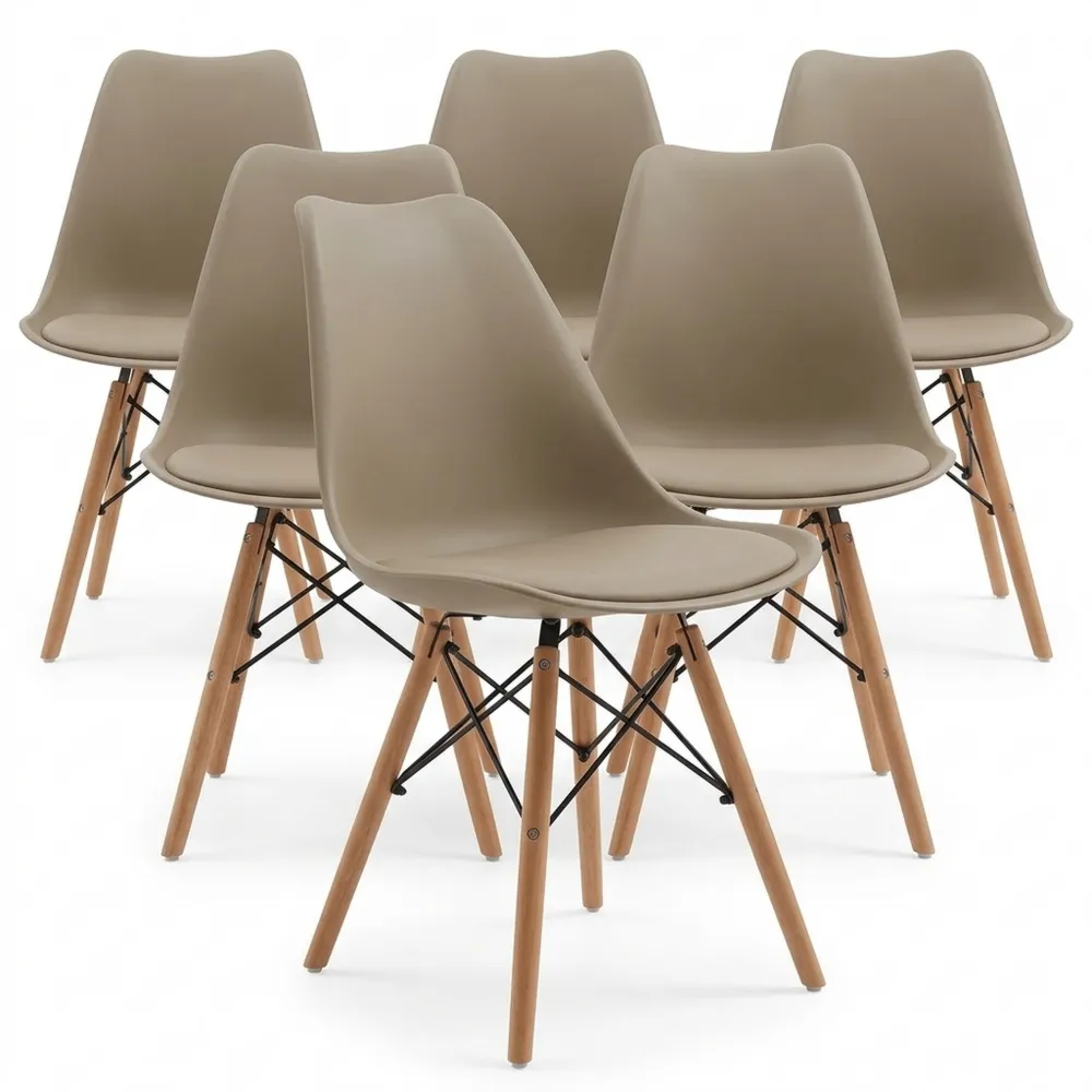 Moderner Esszimmerstuhl mit Holzbeinen und Abnehmbarem Kissen, Beige