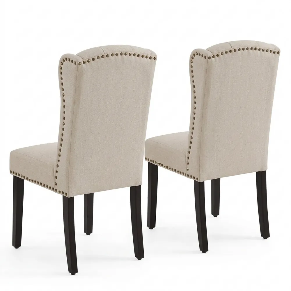 Esszimmerstühle mit Flügellehne, Komfort bis 140 kg, 2er-Set, Beige