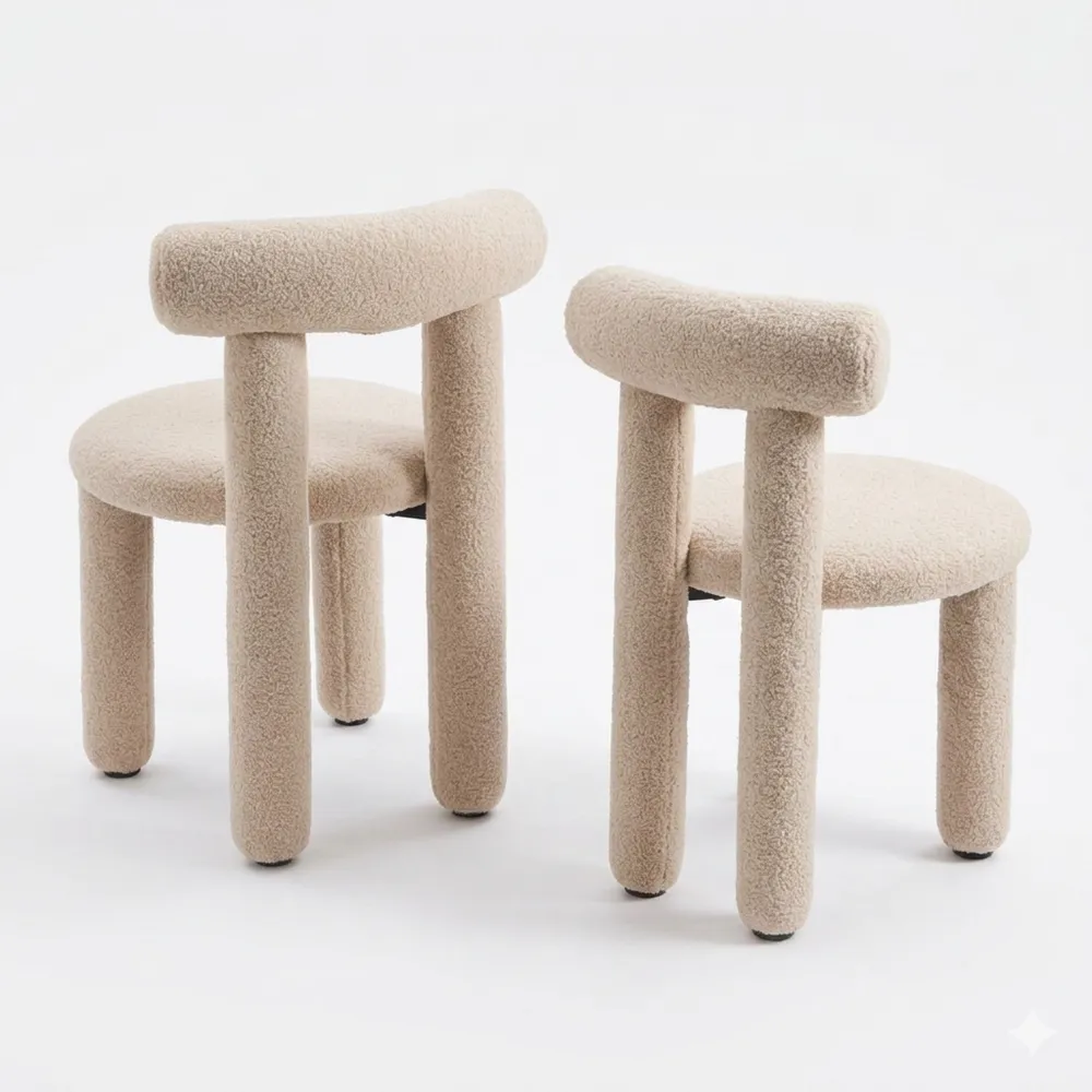 Moderne Kunstfell-Esszimmerstühle im 2er-Set mit Rückenlehne, khaki