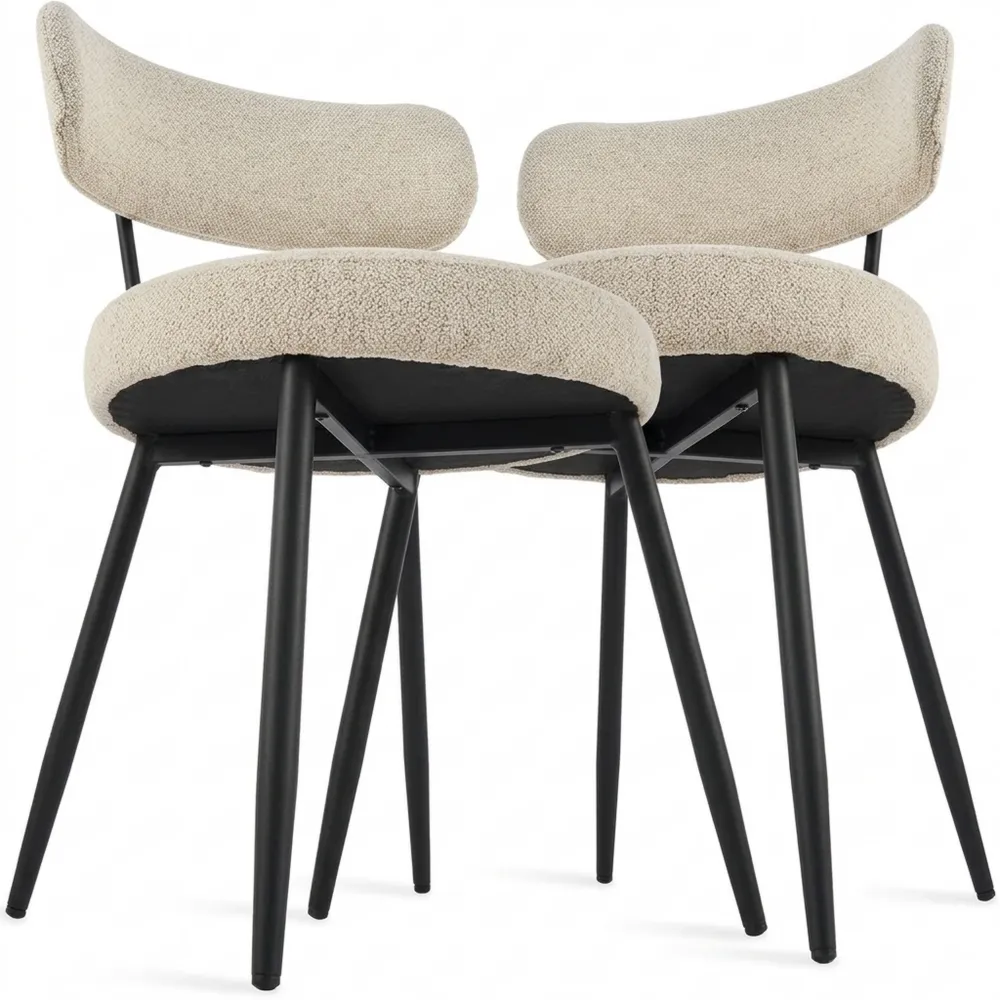 2er Set Esszimmerstühle Bouclé Stoff, Moderne Küchenstühle mit Metallbeinen, Beige