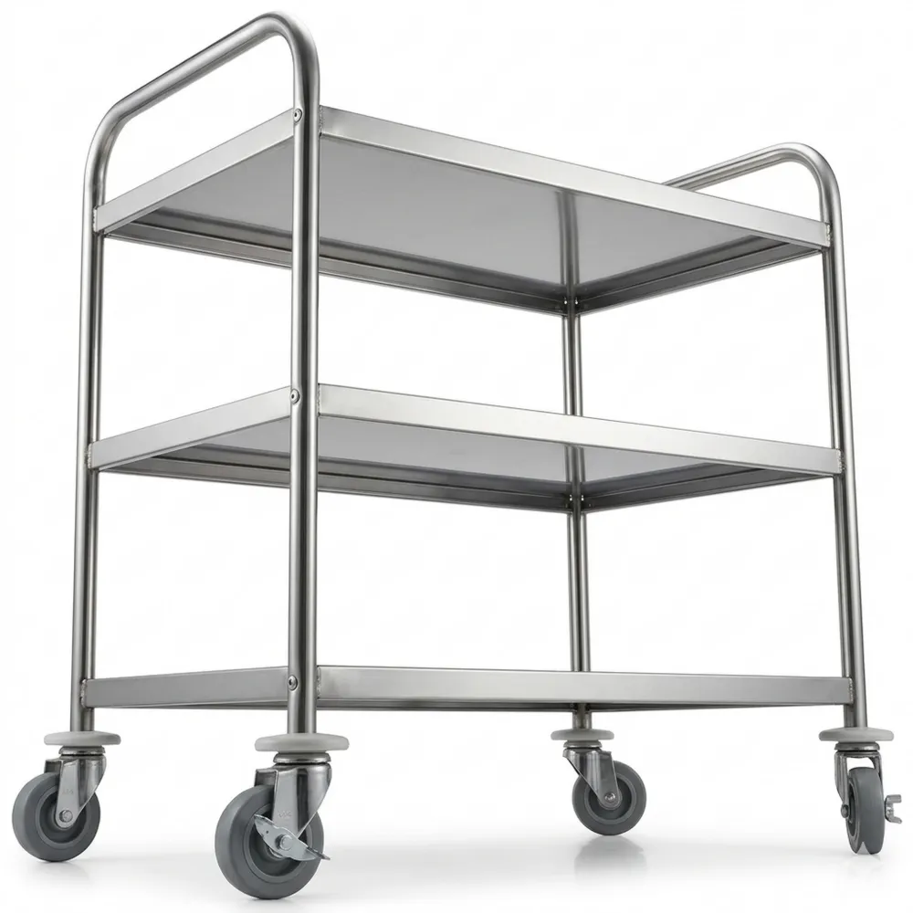 Edelstahl 3-stöckiger Servierwagen mit EVA-Paneelen und Bremsrollen