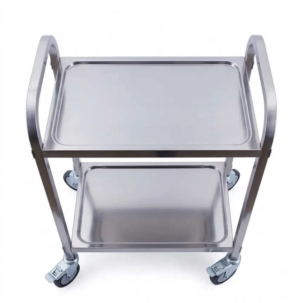 Edelstahl-Servierwagen mit Rollen und 2 Ablagen für die Küche