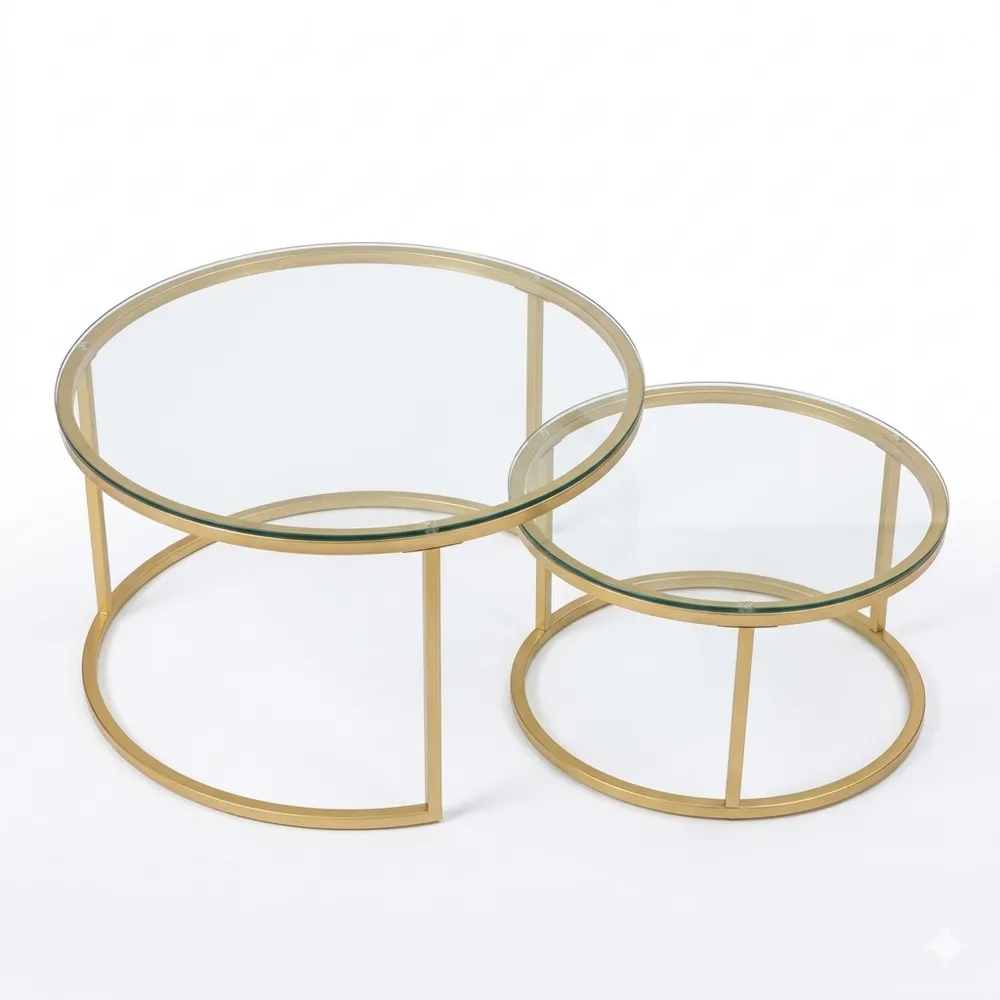 Modernes 2er-Set Runde Couchtische aus Glas und Metall