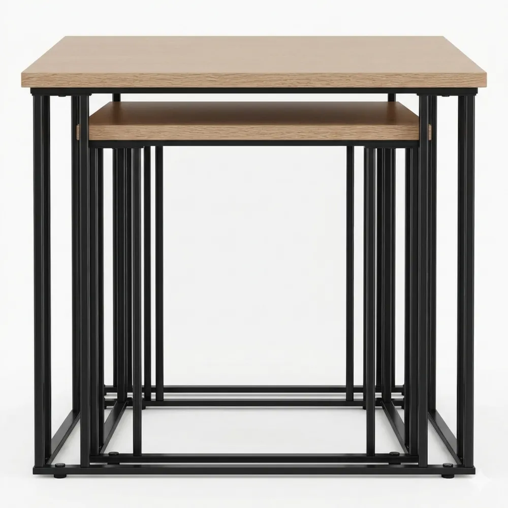 Moderner Wohnzimmertisch im 2er Set mit Holz und Metallrahmen