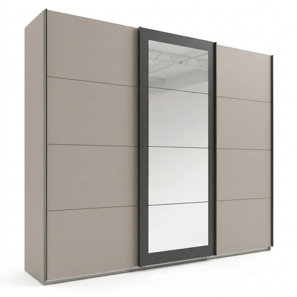 3-türiger Schwebetürenschrank mit Spiegeltüren, höhenverstellbar, Sandgrau