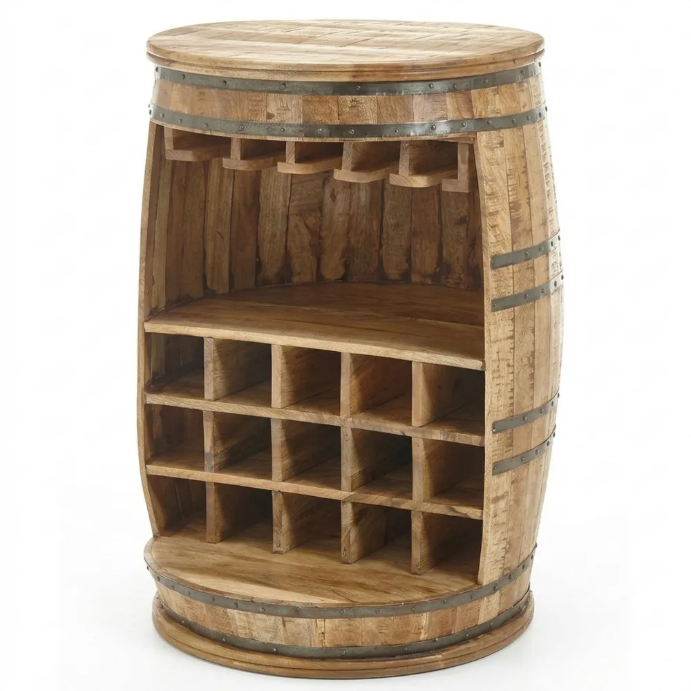 Vintage Weinfass Barschrank aus Massivholz mit Ablage