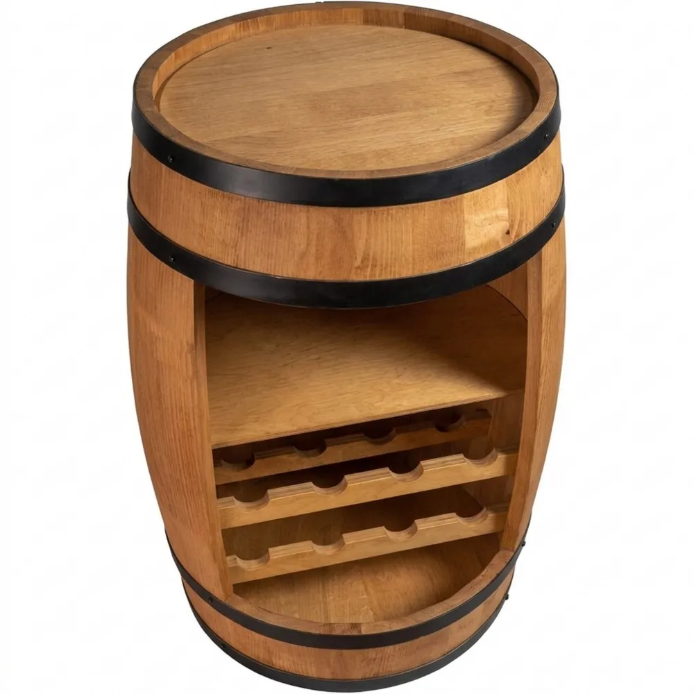 Rustikales Holzfass Weinregal für Zuhause