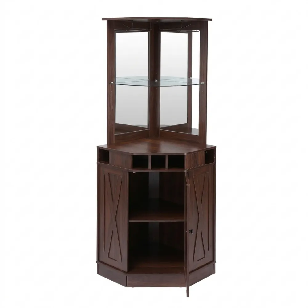 Eck-Barschrank mit Glashalter aus Holz für Wohnzimmer