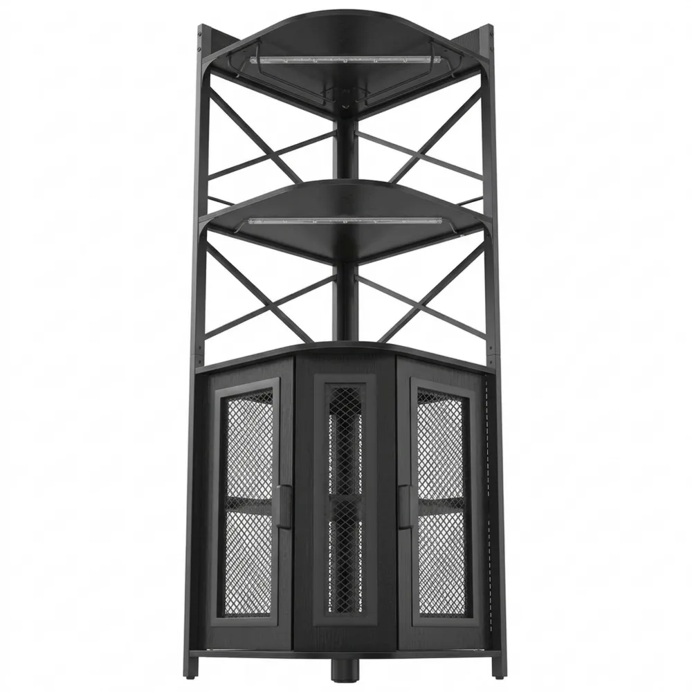 Industrieller Eck-Barschrank mit LED und Glashalter für kleine Räume