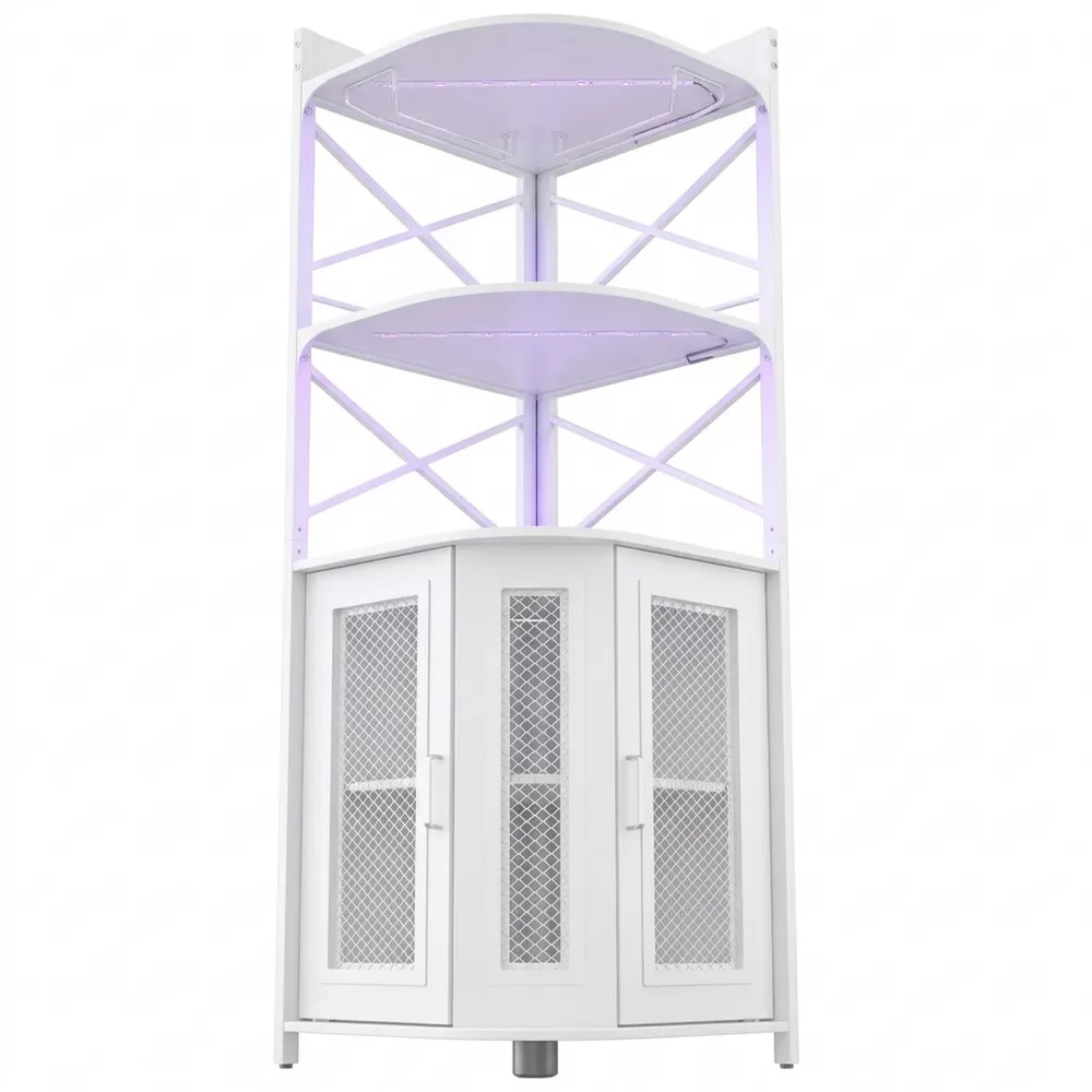 Industrieller Eck-Weinschrank mit LED-Beleuchtung und Glashalter