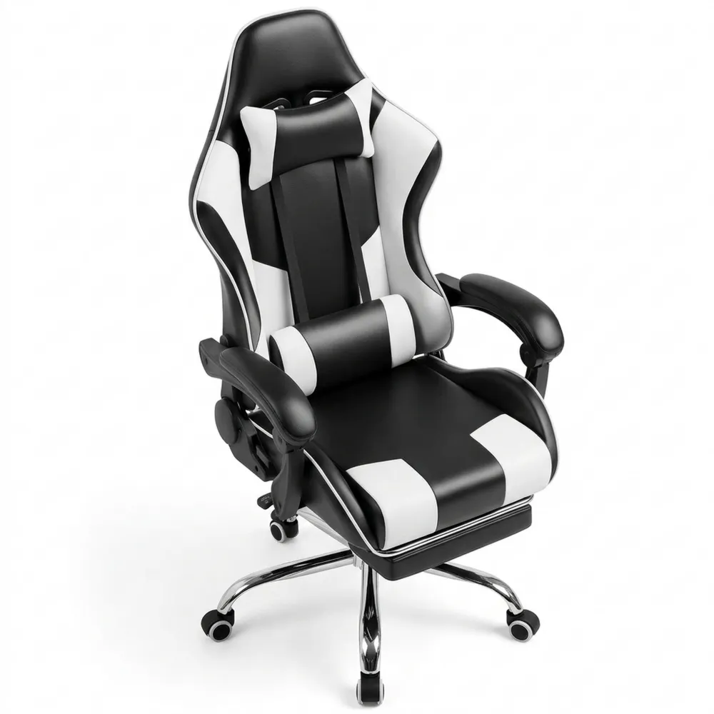 Ergonomischer Gaming-Stuhl mit Massagefunktion und Fußstütze, Weiß