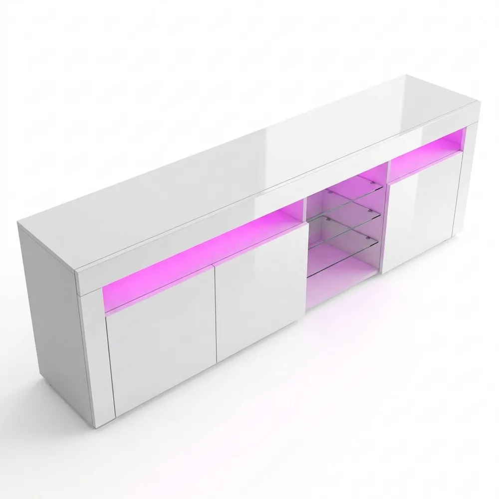 Moderner TV-Schrank mit Beleuchtung und Glasregalen