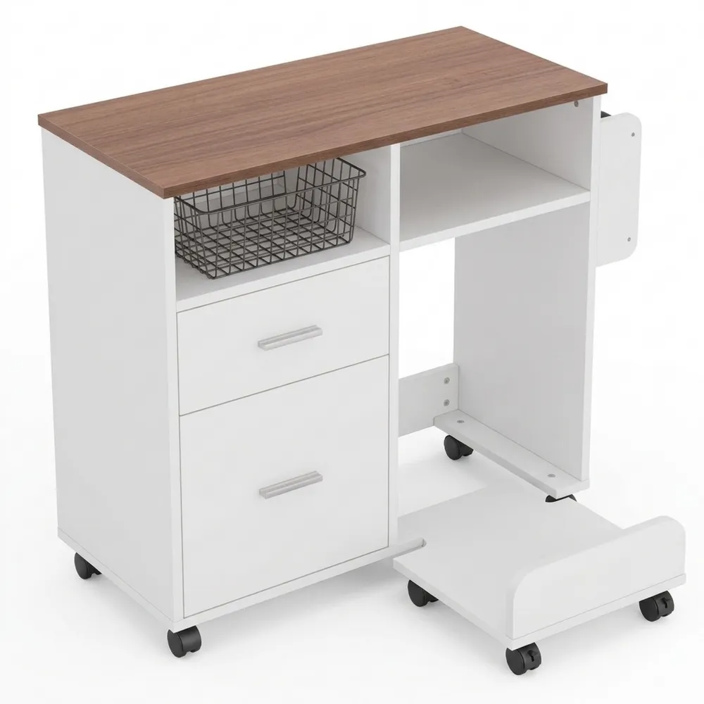 Flexibler Aktenschrank mit Rollen und Hängestange, ideal für Büroorganisation in Weiß