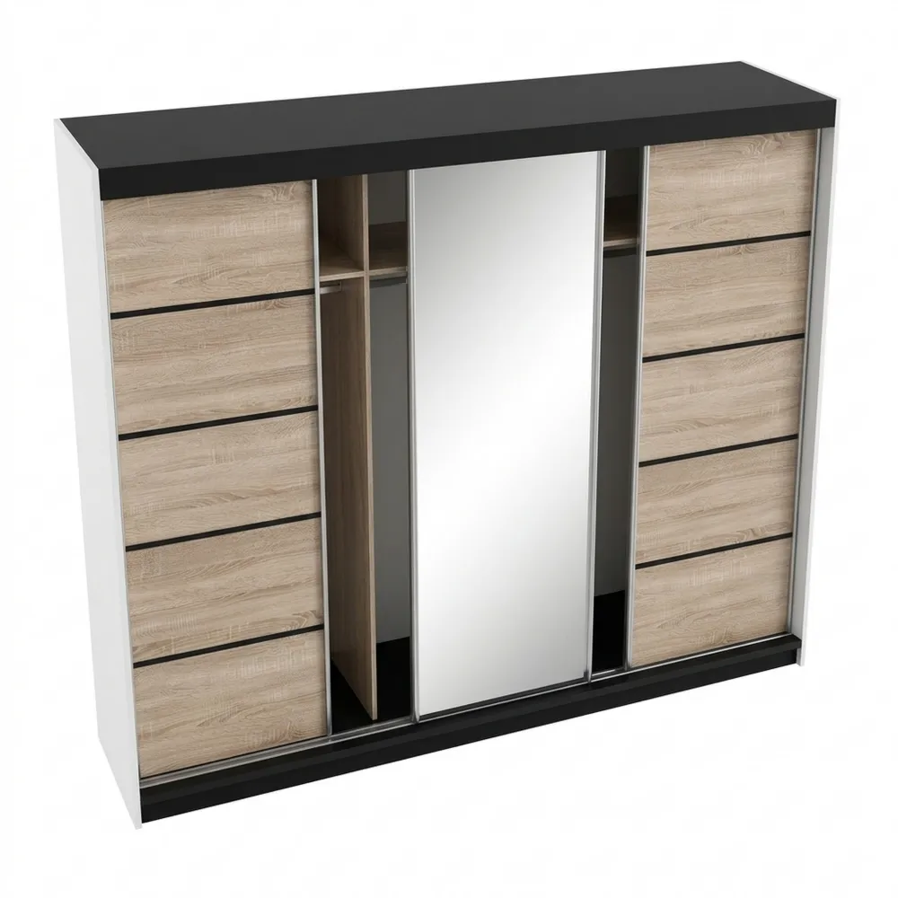 Geräumiger Schwebetürenschrank mit Spiegel und Schubladen