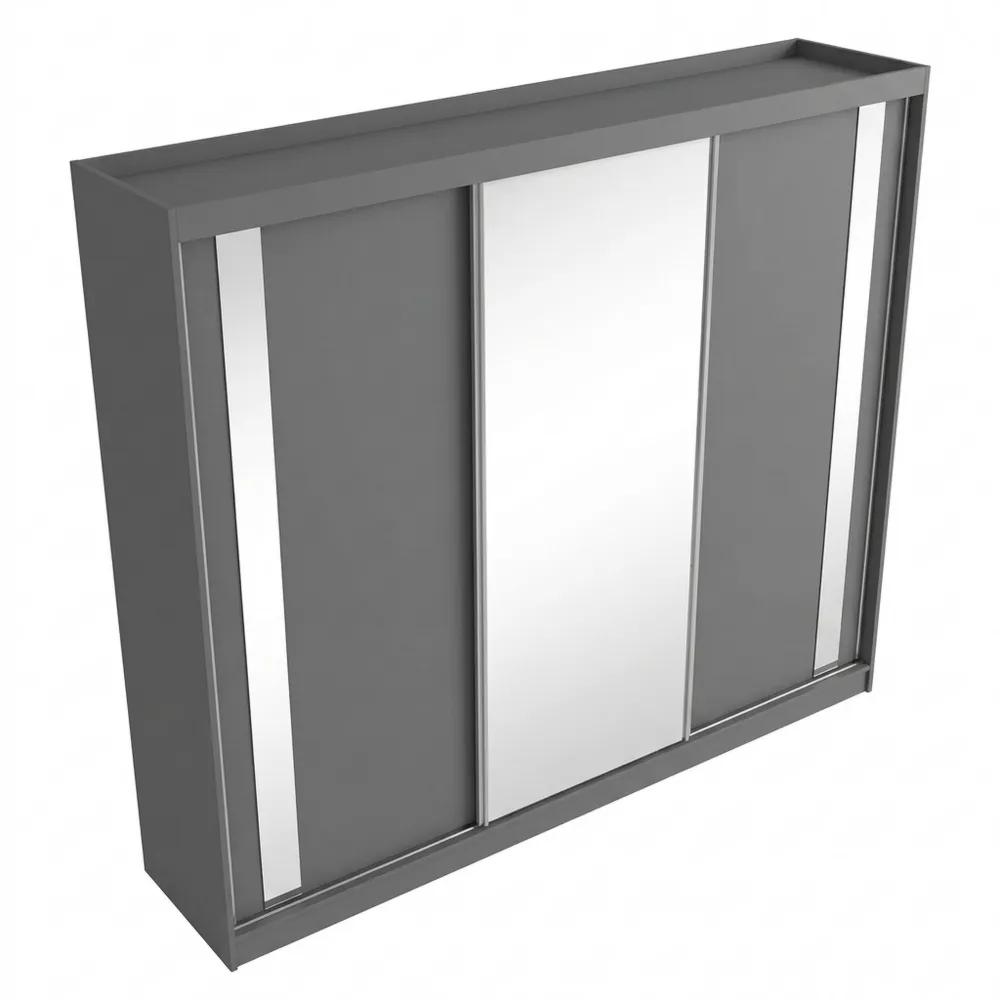 Großer Schwebetürenschrank mit Spiegel und Kleiderstange, ideal für Flur