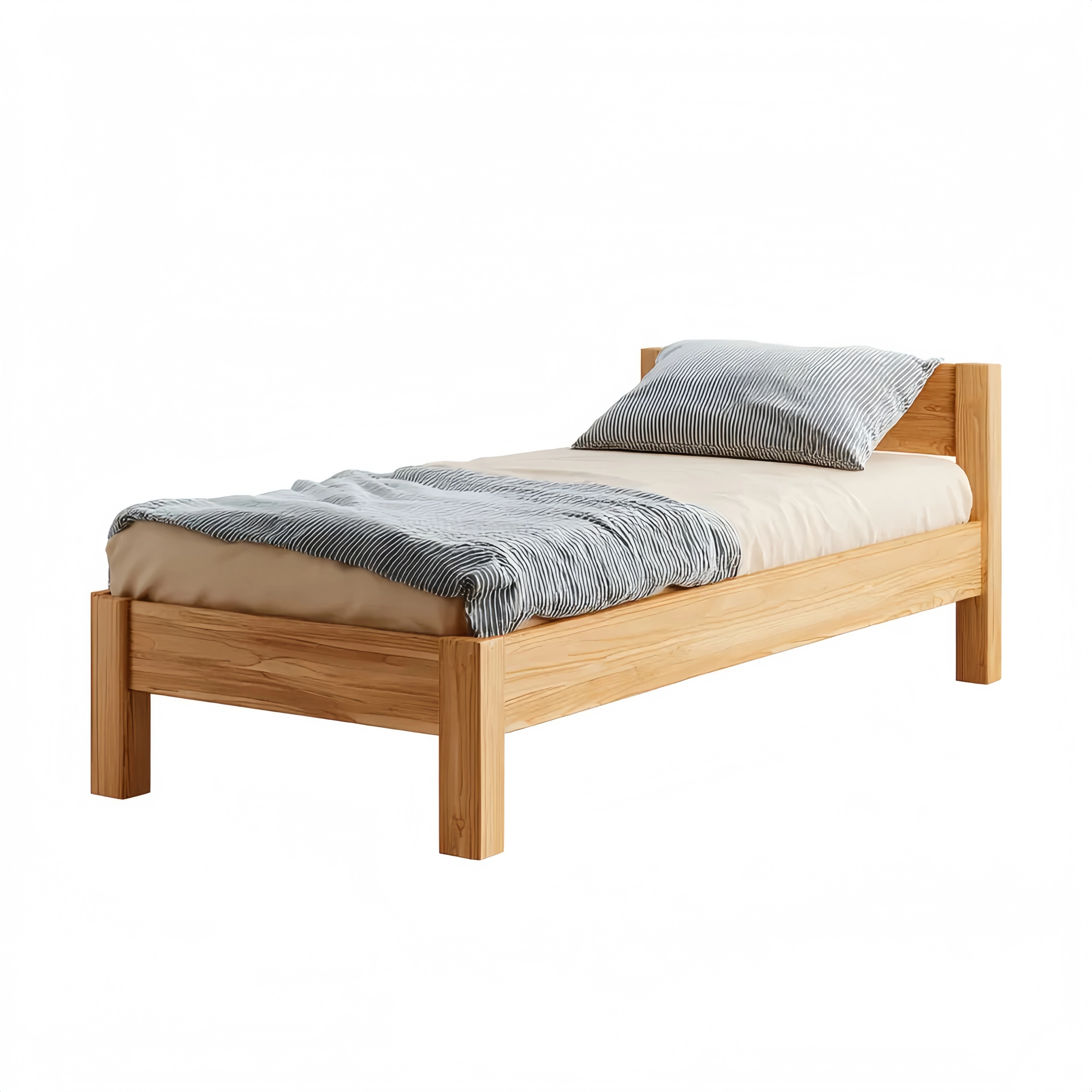 Einzelbett Holz mit Matratze und Kissen - Natur