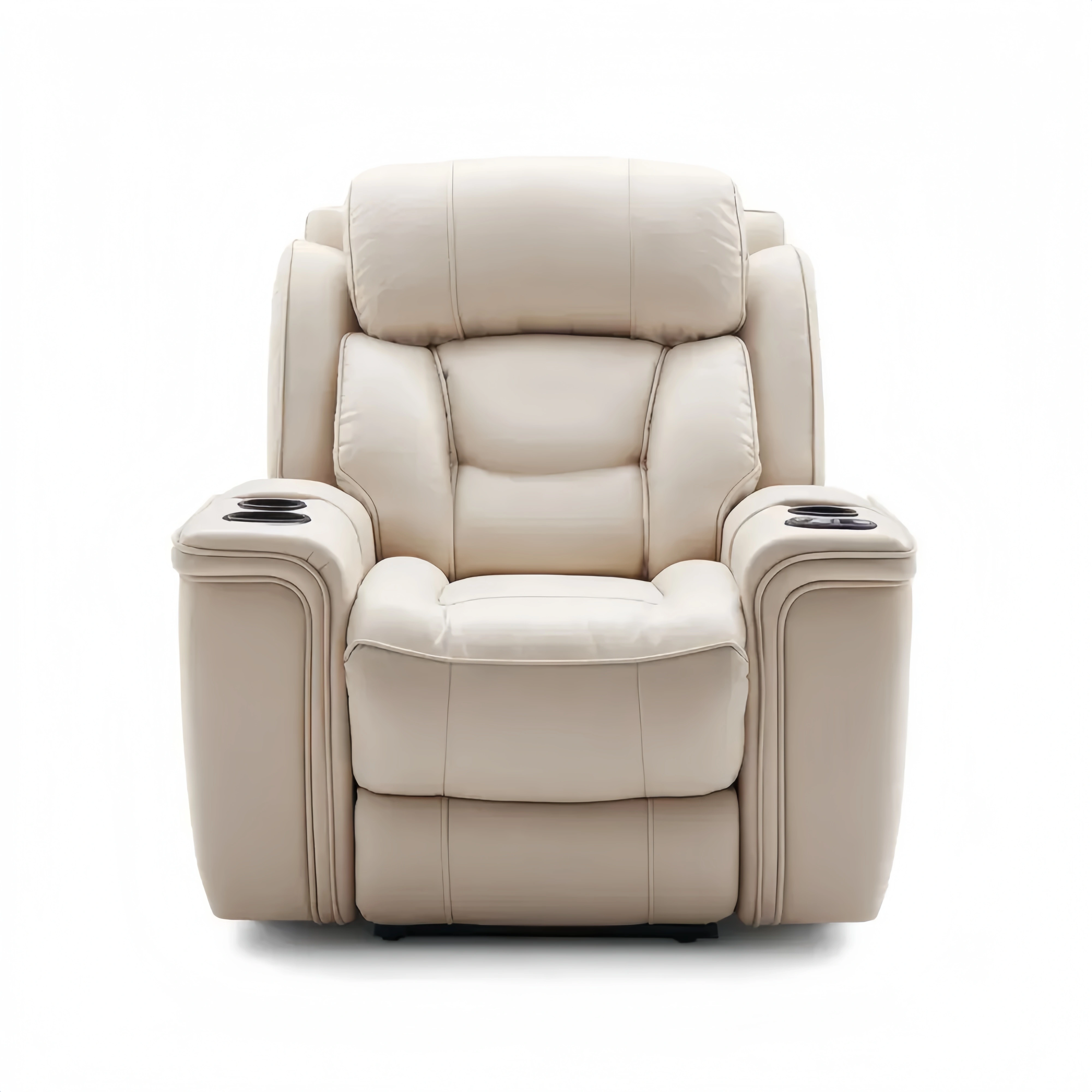 Relaxsessel Leder Beige mit Getränkehalter