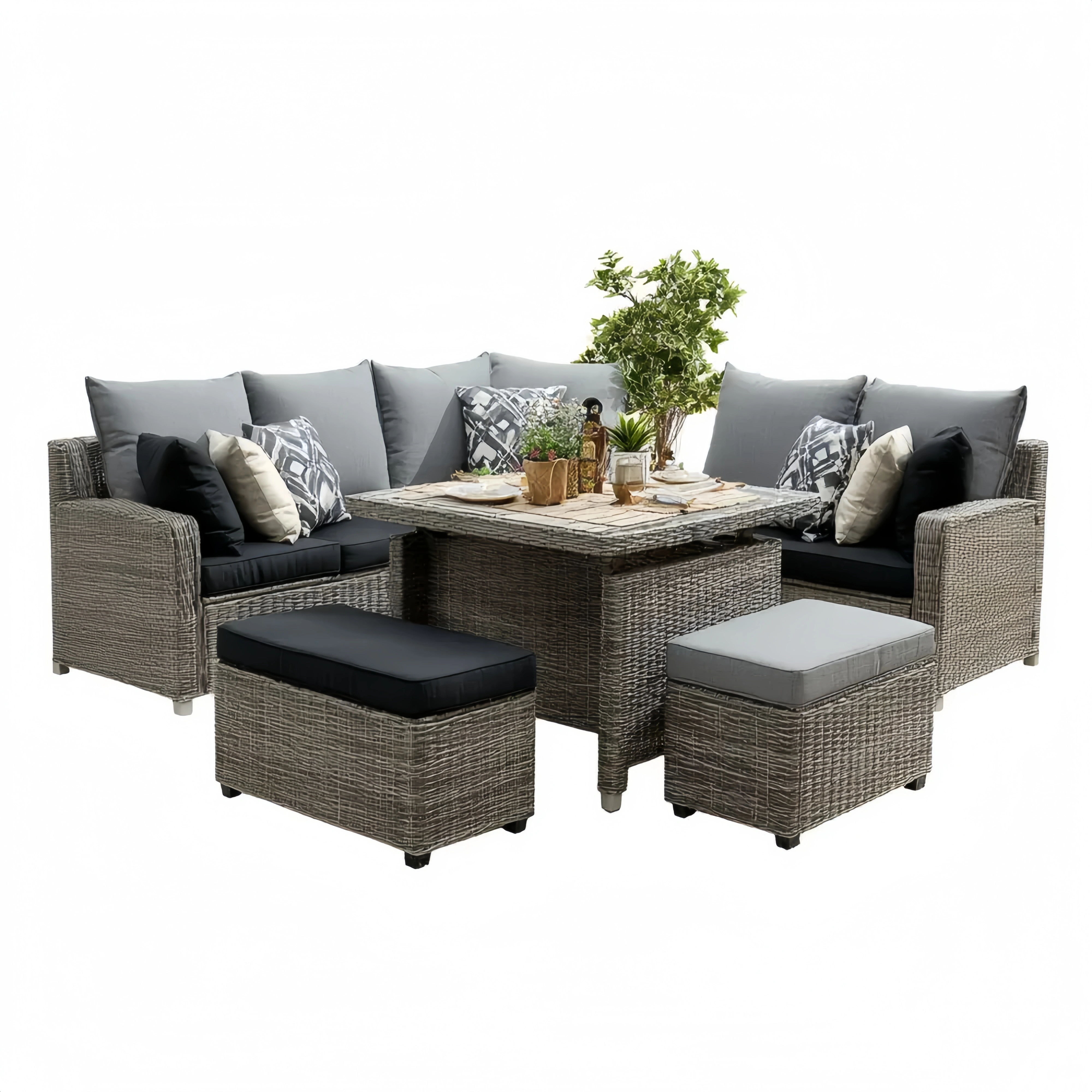 Garten-Lounge-Set Polyrattan 4-teilig Grau