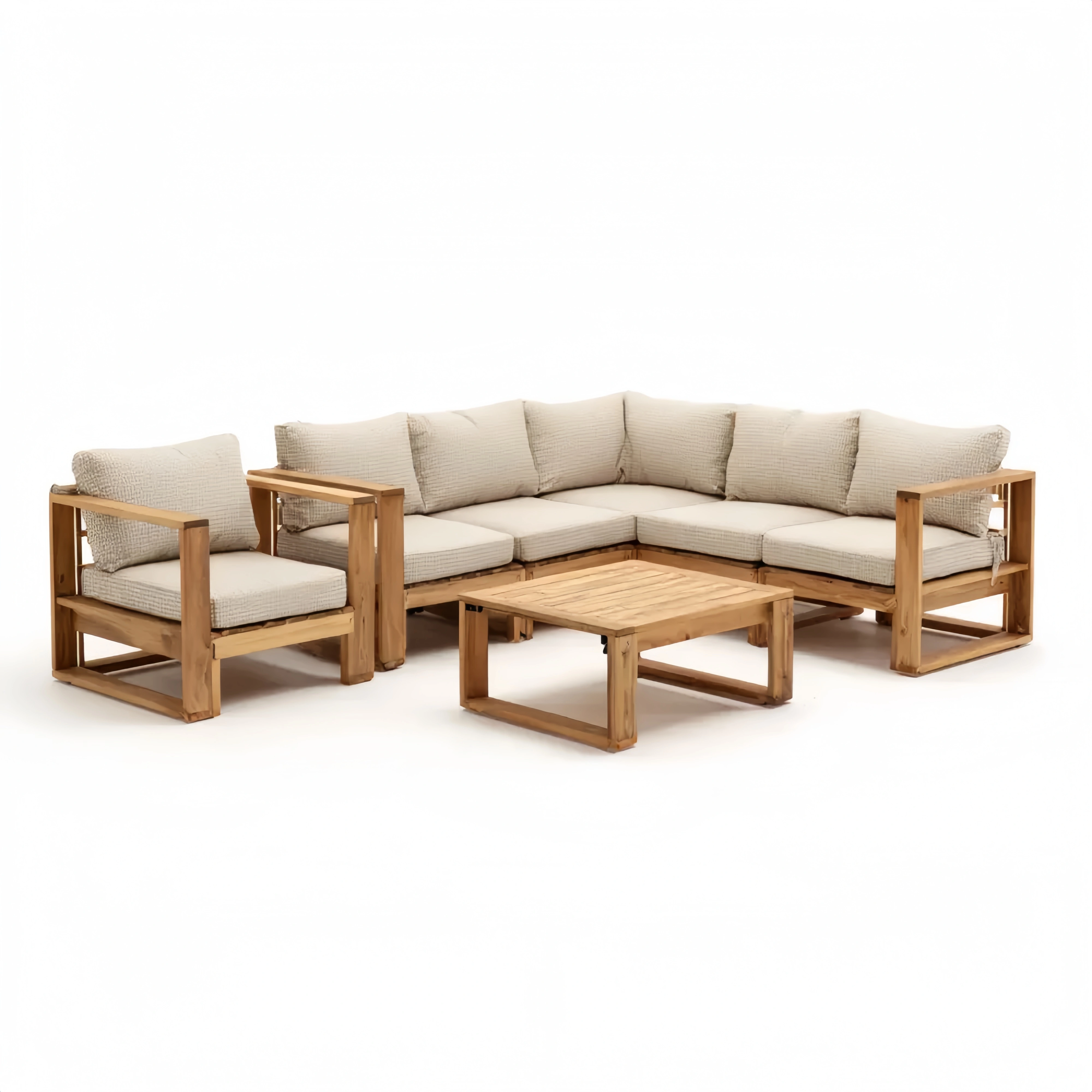 Garten-Loungeset aus Teakholz und Polyester in Natur und Beige