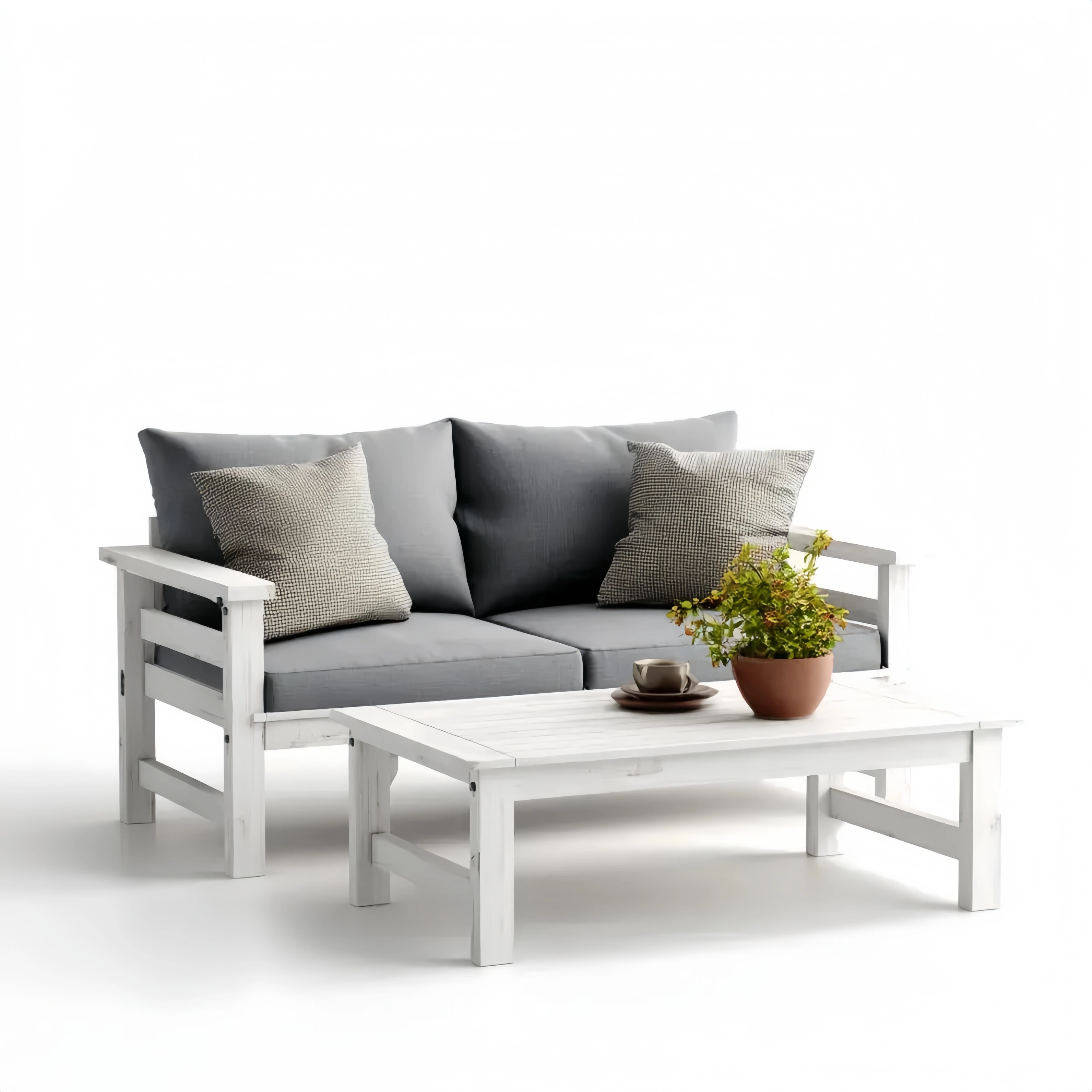 Gartenmöbel-Set Holz 2-Sitzer Sofa und Couchtisch - Grau/Weiß