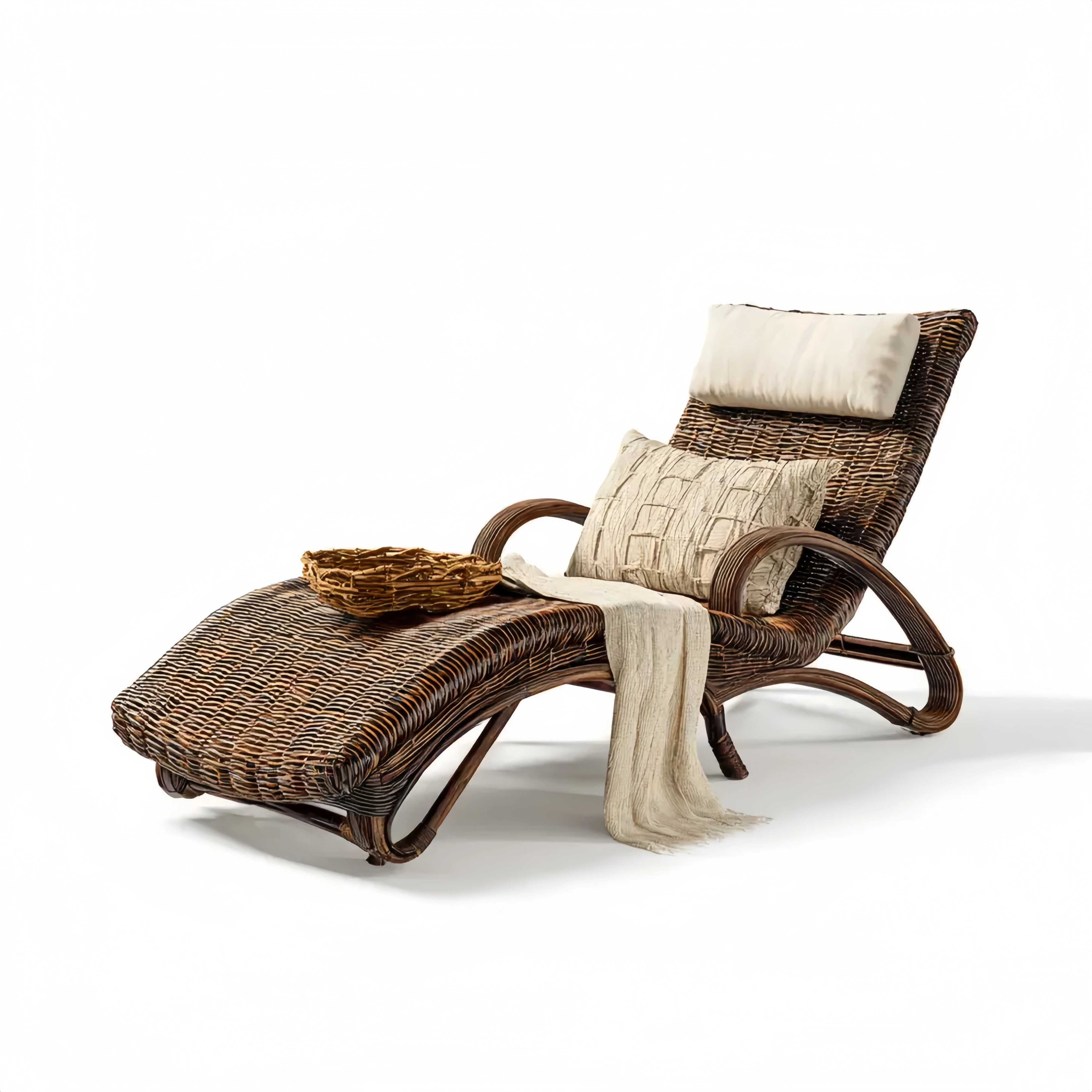 Rattan Liegestuhl Braun - Outdoor Lounge Sessel - 195x60x90 cm