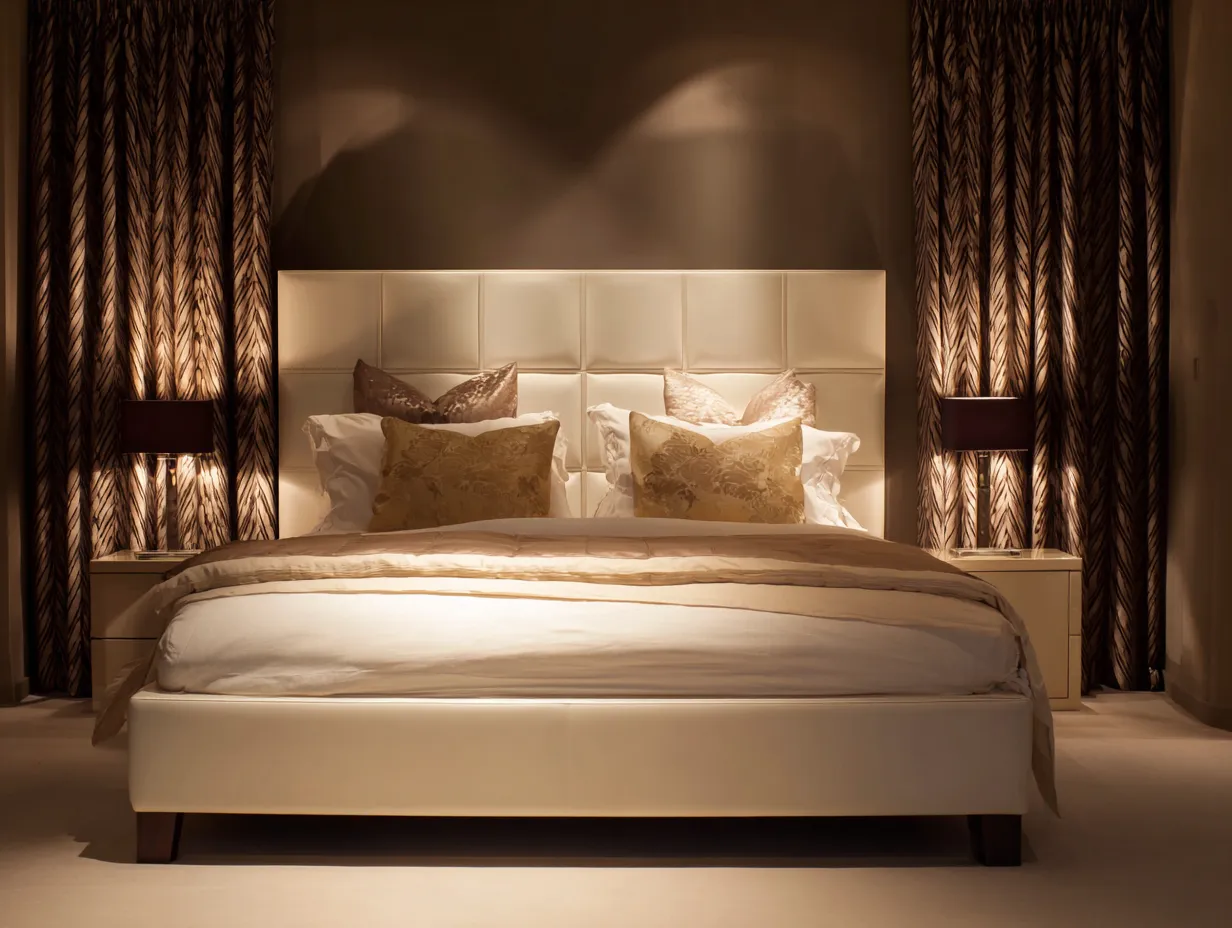 Letto matrimoniale - struttura imbottita similpelle - 205x185x105 cm - beige - design moderno per camera da letto-Oakgetbase