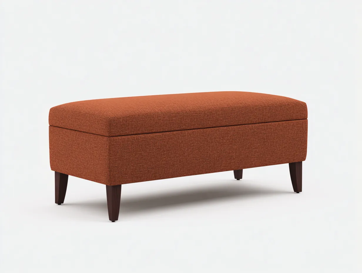 Panca contenitore-tessuto imbottito-legno massello-120x45x45 cm-arancione ruggine-design moderno camera da letto-Cozyupshop